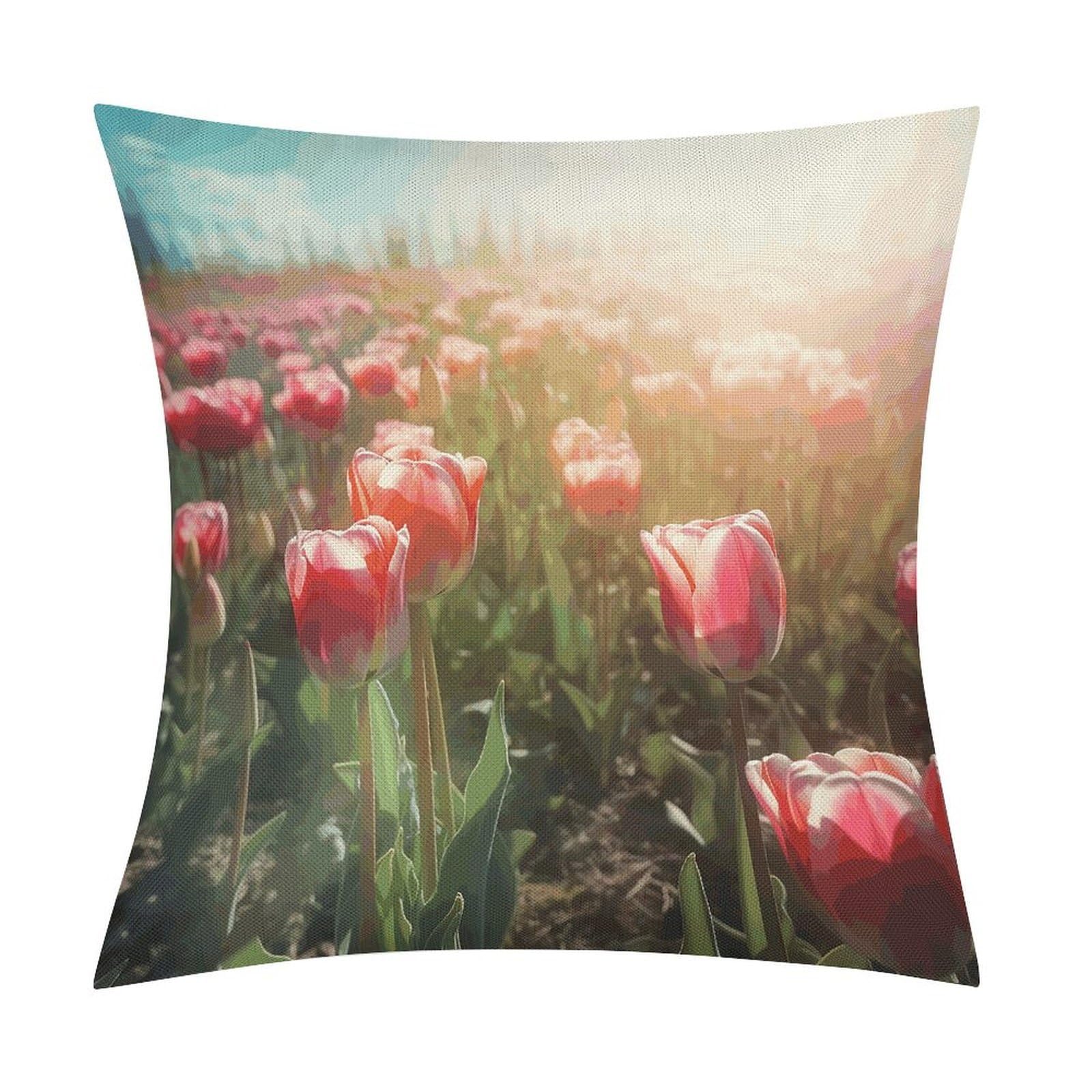 Fodpand Style Flowers On Sunlight Background Pillow Covers 18X18 Inch, Pillow Cases Boho Farmhouse, Throw Pillow Covers For Couch Sofa Bed Spring Home Decor