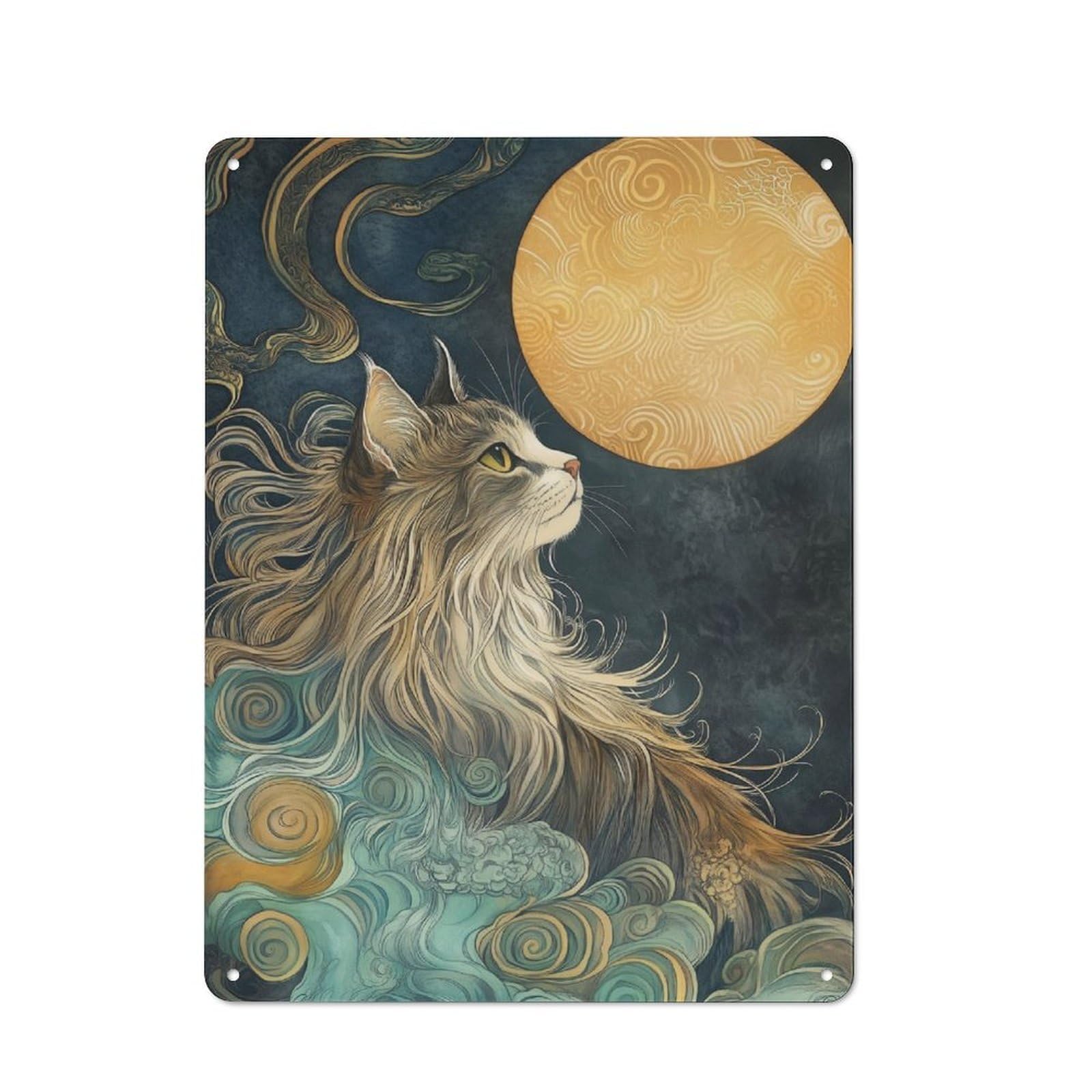 Junmoney Cute Cat Look At The Moon Tin Wall Plaque 40X30cm With For Garage Wall, For Collectors Of Retro Metal Wall Decor