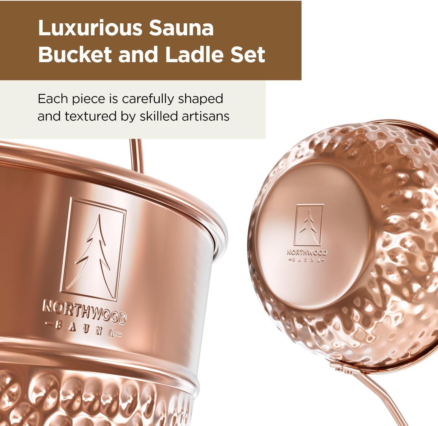 Sauna Bucket and Ladle Set - Handmade from 100% Pure Copper - Eucalyptus Wood Handles - 1 Gallon (4 Liters) Water Capacity