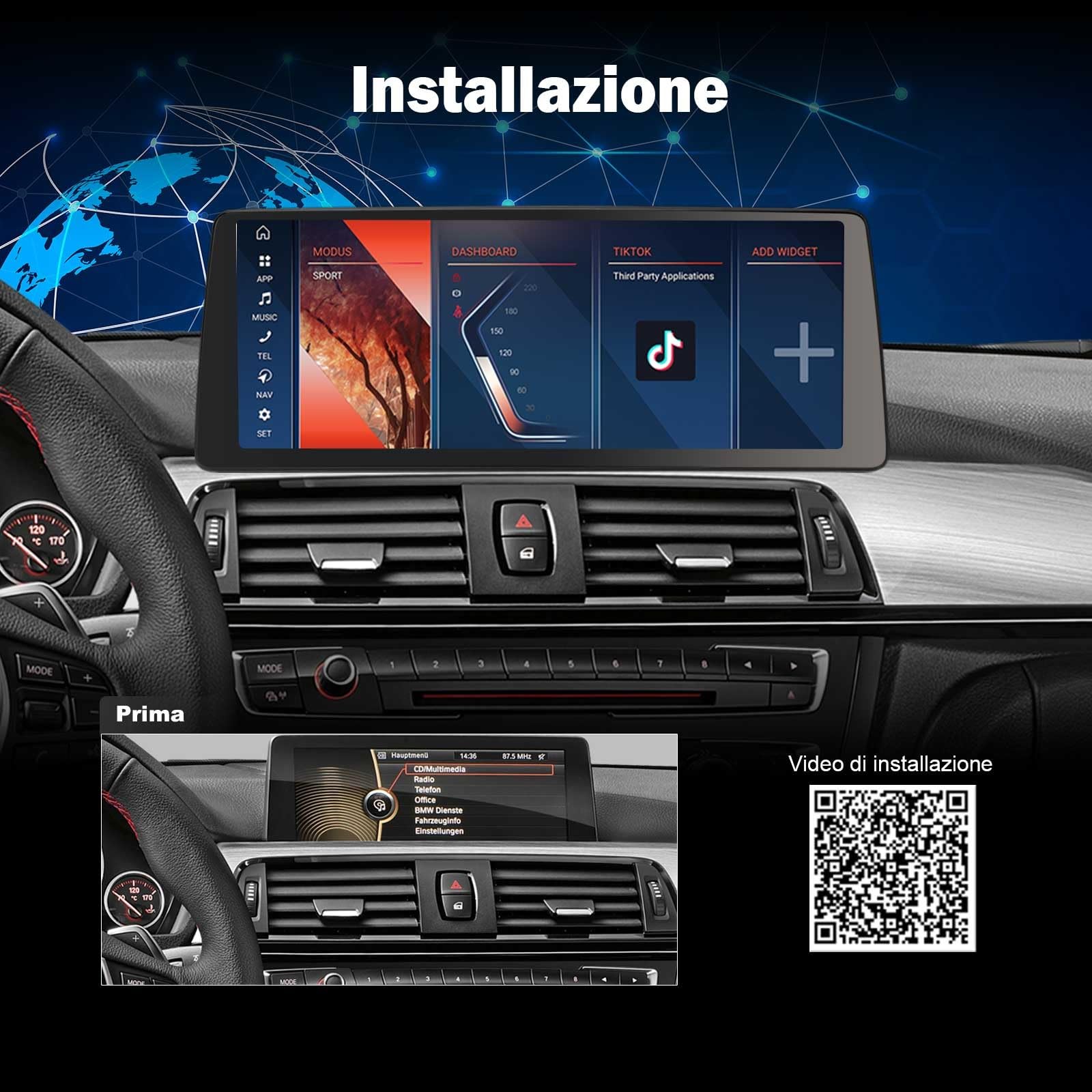 12,3" 8-Core 8GB+128GB Android 15 Autoradio Navigatore GPS per BMW Serie 3 F30 F31 F34 Serie 4 F32 F33 F36 M3 F80 M4 F82 Sistema NBT iDrive CarPlay Android Auto Bluetooth 5.1 WiFi iDrive Canbus DSP 2K