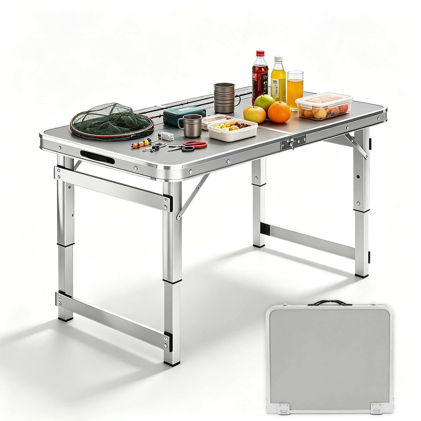 Tavolo da pesca pieghevole Tavolo da campeggio portatile da picnic all'aperto con gambe in alluminio regolabili Tavoli su cavalletto pop-up per barbecue da giardino