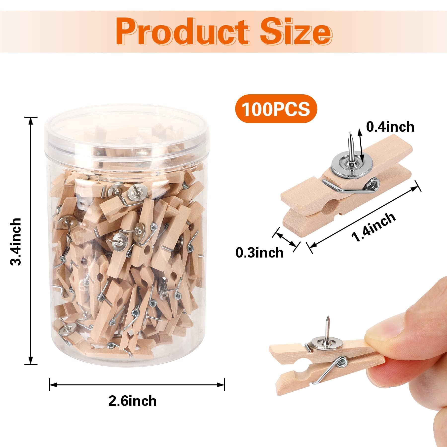 100 Clips De Madera Con Tachuelas Para El Pulgar Para Tablones De Anuncios,  Decoración De Tablas De Corcho Y Oficina En La Escuela, Manualidades, image size:1800x1800