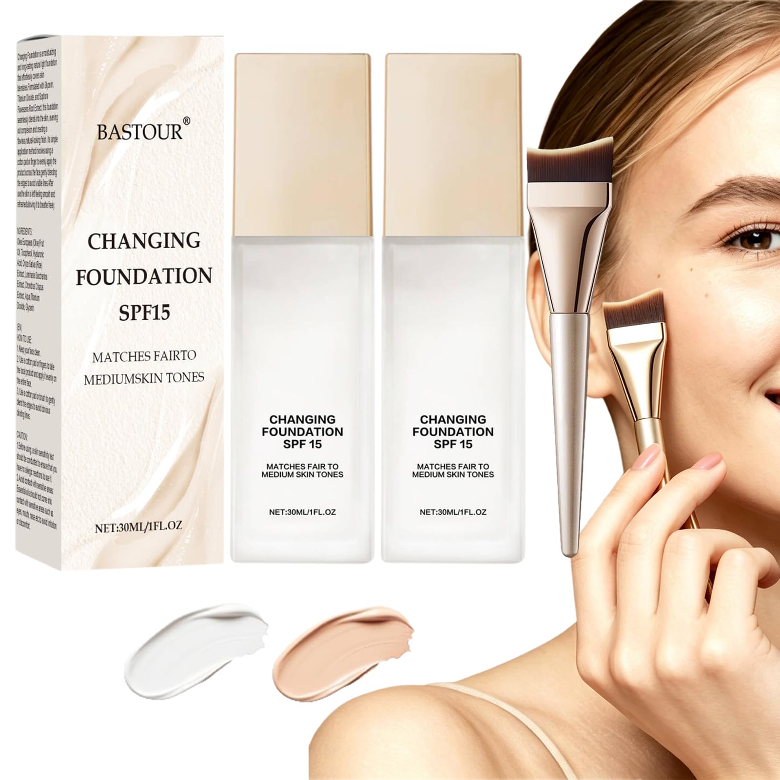 Mira Glow Fondotinta Pelli Mature,SPF15 Fondotinta Cambia Colore Impeccabil | Fondotinta Adattivo Fondotinta Cambia Colore con Pennello Fondotinta Effetto Uniforme e Luminoso a Lunga Tenuta