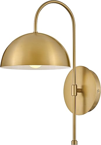 Lark Lou 83300LCB - Aplique de pared individual, cuello de cisne delgado, pantalla de cúpula, interruptor de encendidoapagado, latón lacado