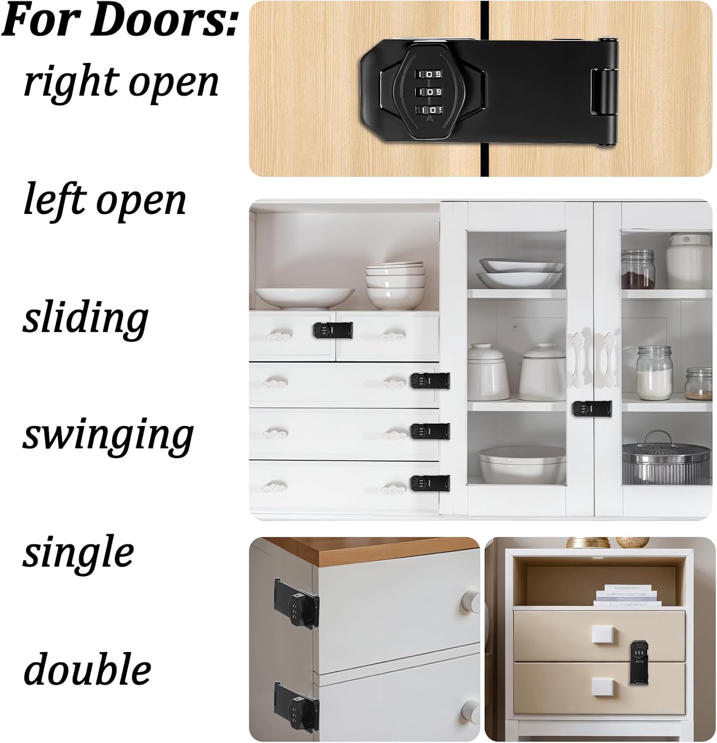 2 Pack Password Rotary Hasp Locks, Door Security Slide Latch Lock,Black Digit Combination Lock for Small Doors, Cabinets, Barn Door, Bathroom, Outdoor, Garage, Garden