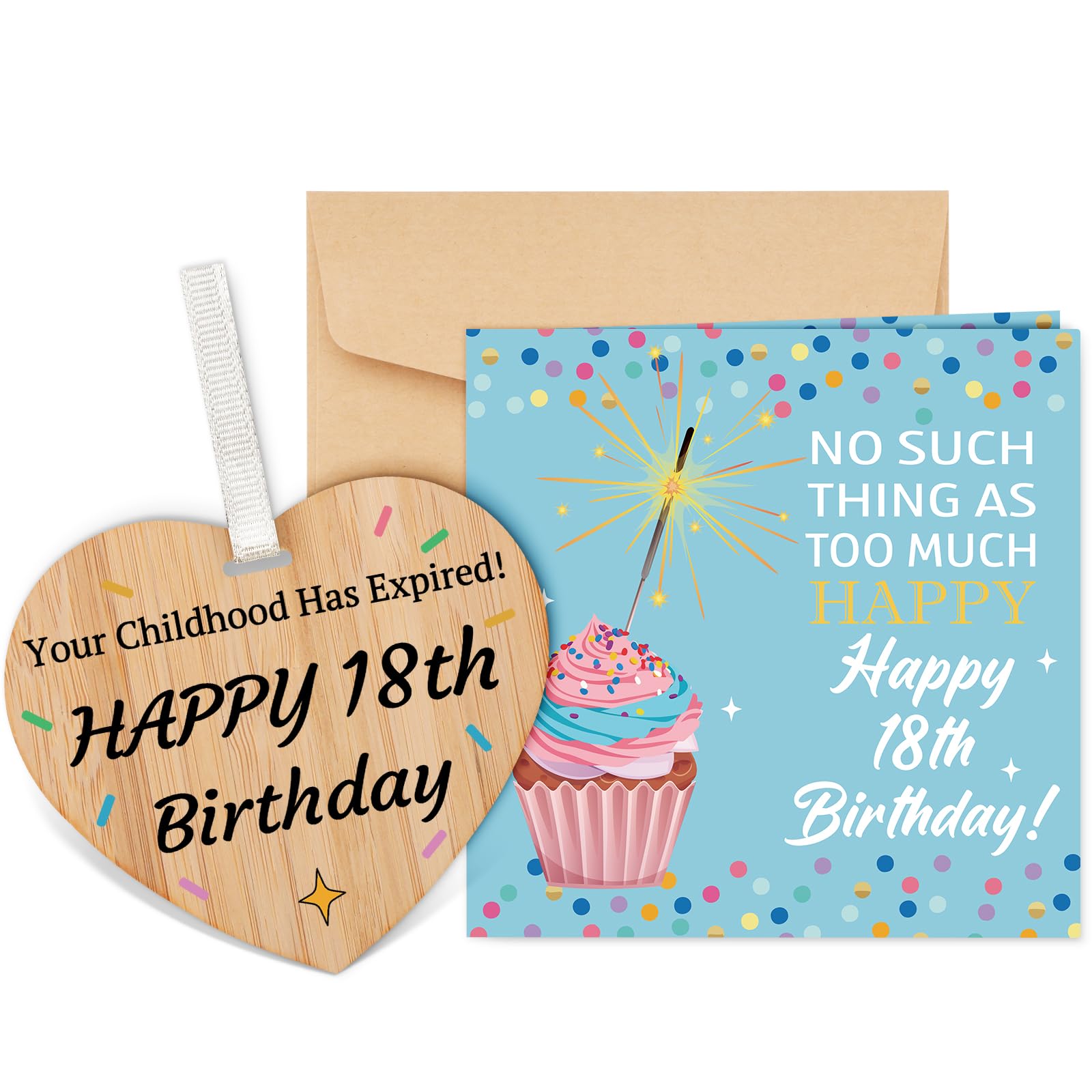 Welsky 18th Birthday Gifts for Girls Boys, 18th Birthday Card with Wooden Heart Plaque, Eighteenth Birthday Cards for 18 Year Old Girl Boy Sister Brother Daughter Son Friends Cousin