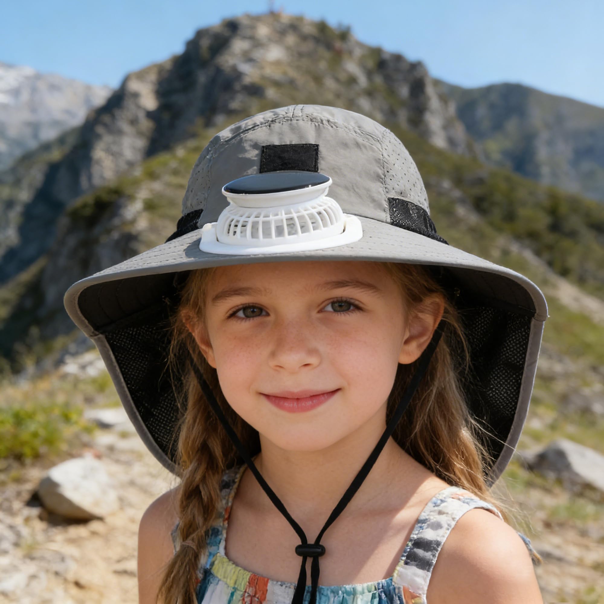 Ventilador solar para niños con solapa para el cuello, protección solar para el verano, transpirable, ajustable