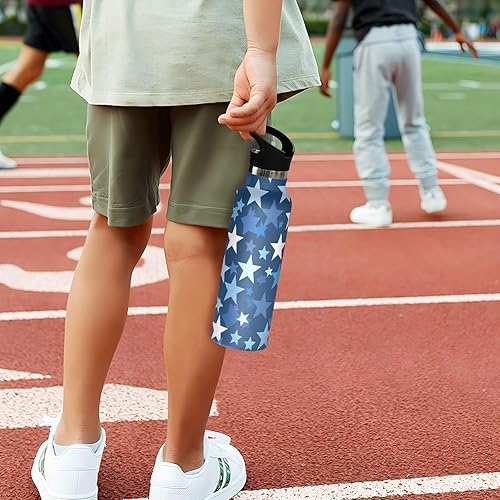 Miniatura 5 de Classical White Stars Blue BPA-Free Leak Proof Reusable Water Bottles with Straw Lid Double Wall Vacuum for School Boys Girls termo para agua acero