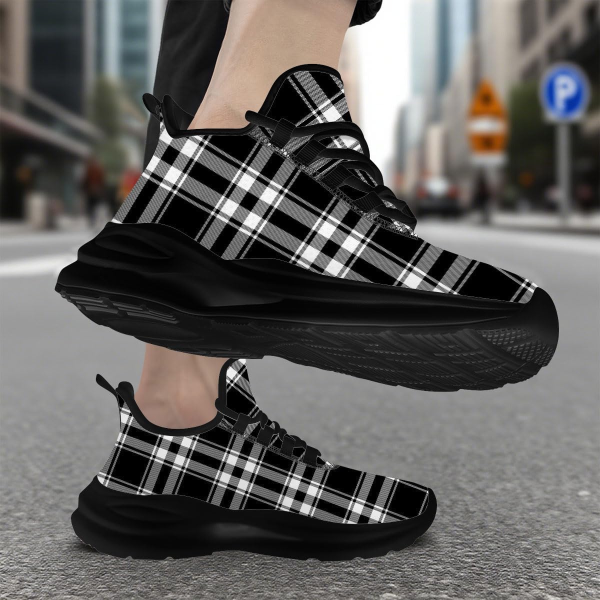 Plaid Running Shoes for Women Men Buffalo Tartan Plaid Casual Tennis Walking Sneakers