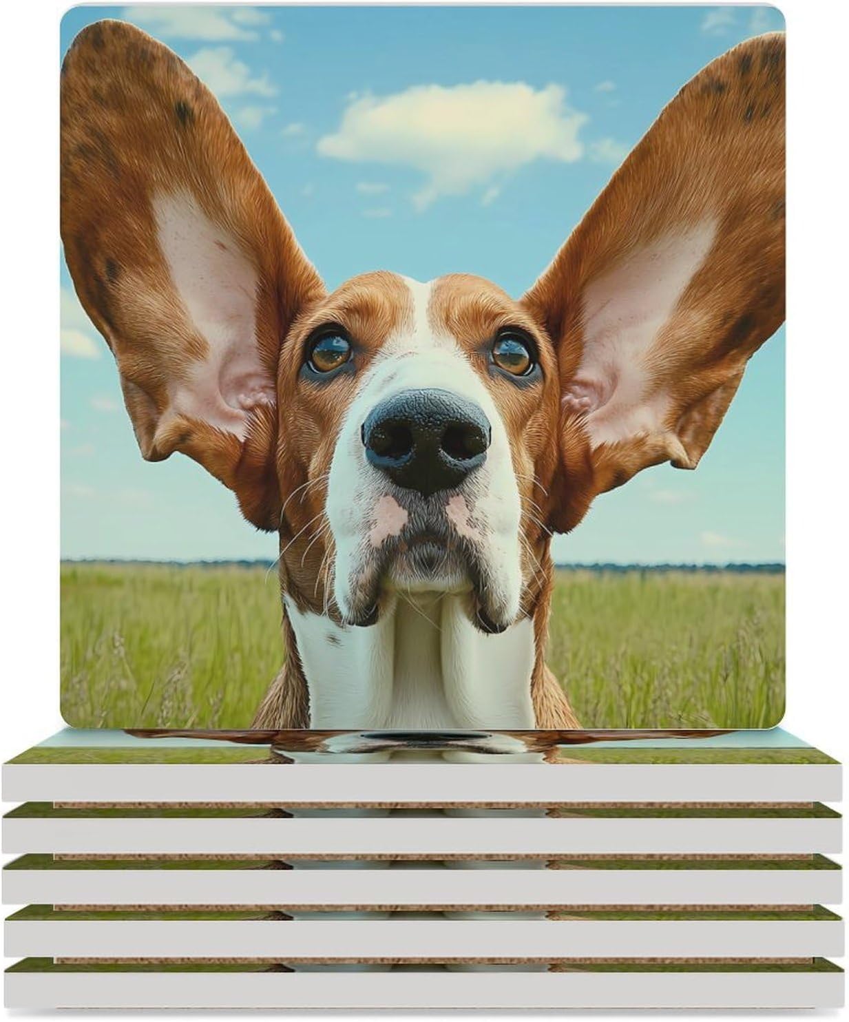 Basset Hound Dog Funny Funny Ceramic Coasters for Drinks Absorbent Cup Holder Tabletop Protector with Cork Base