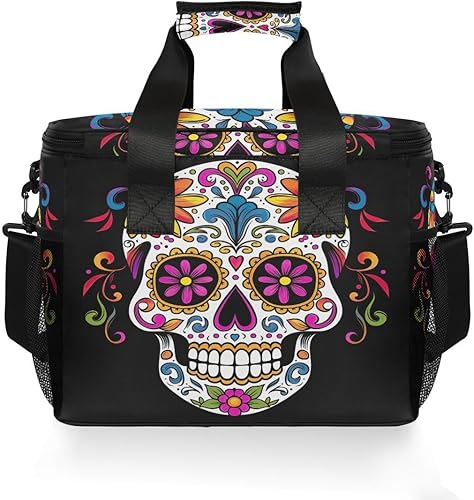Miniatura 2 de Nander Bolsa de almuerzo grande con diseño de calavera de azúcar, con aislamiento, reutilizable, suave, enfriadora, para adultos, hombres y mujeres,