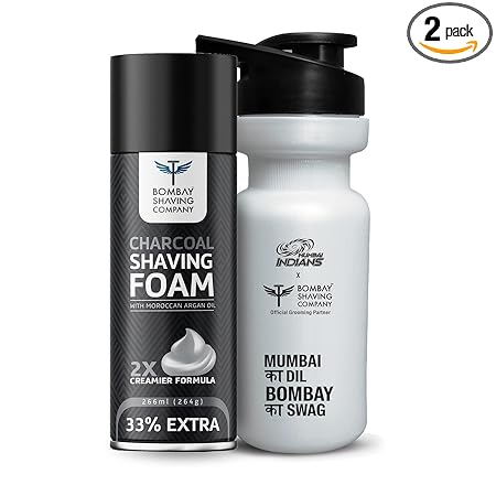 Bombay Shaving Company Charcoal Shaving Foam, 266 ml (33% extra) with Activated Charcoal & Moroccan Argan Oil with Sipper Bottle