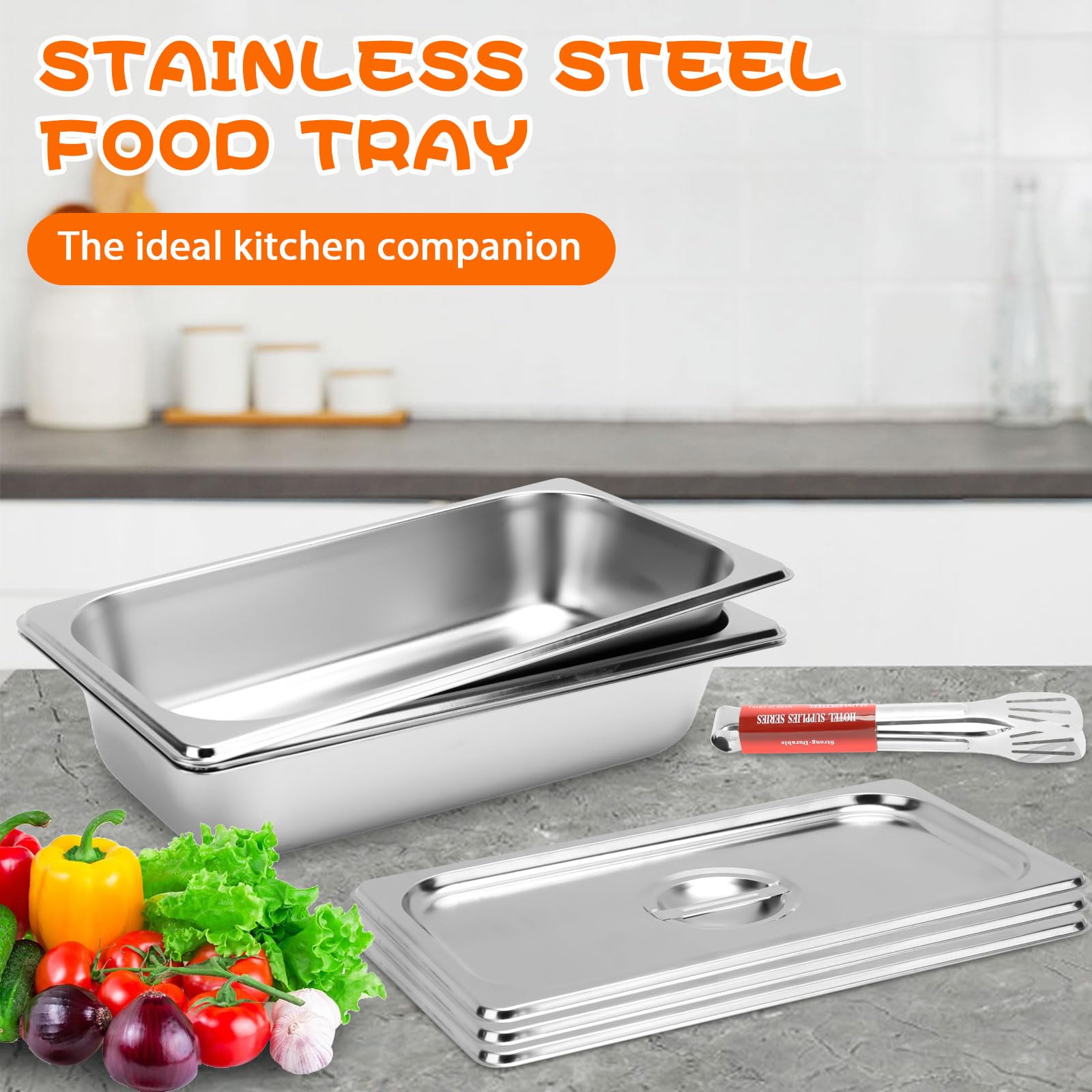 Bandejas para Empanar, 32,5 x 17,5 x 6,5 cm, 3 Juegos de Recipientes de Acero Inoxidable, 3 Recipientes para Alimentos con 3 Tapas, Caja de Almacenamiento de Alimentos con Pinzas de Cocina