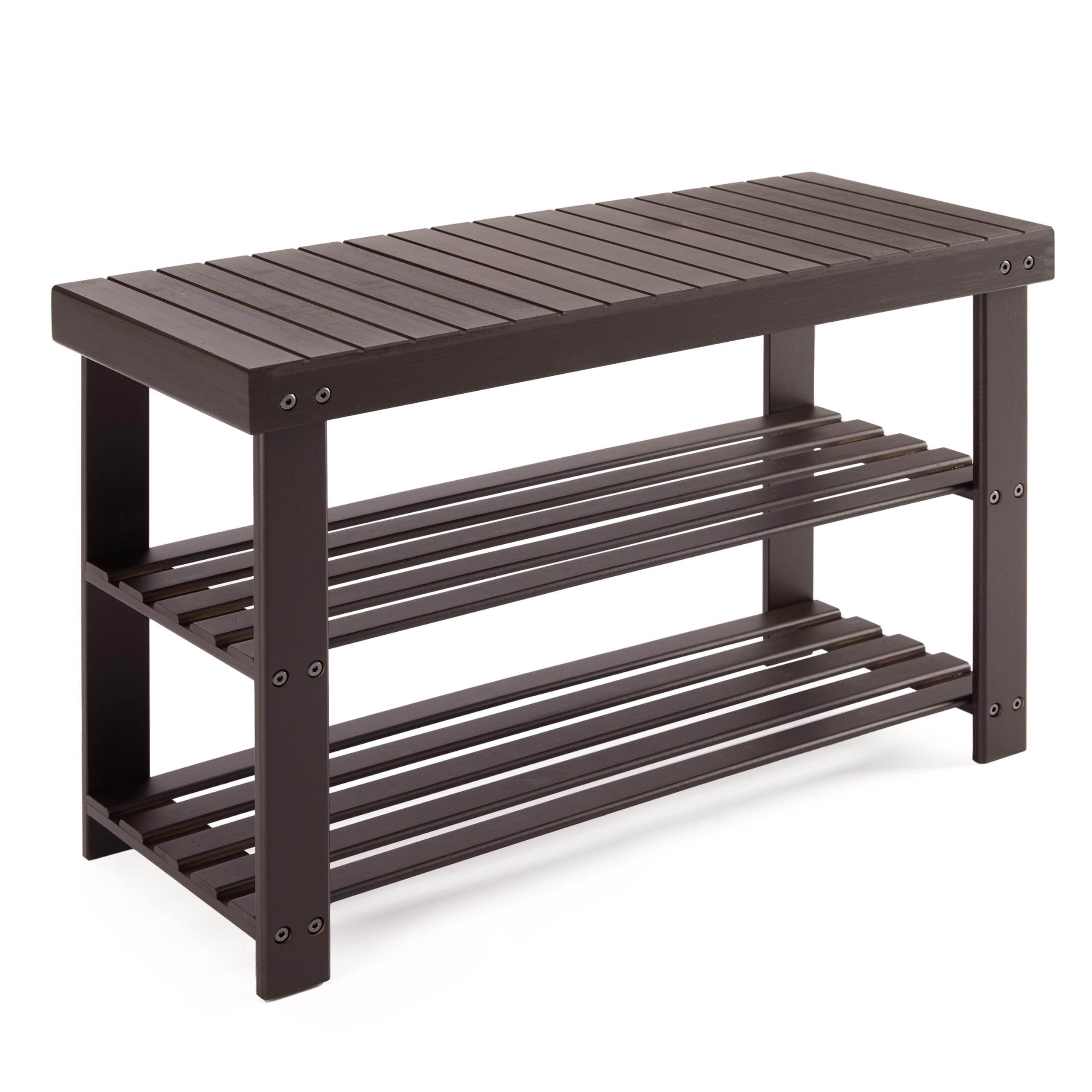 Simple Deluxe Shoe Rack Bench, 3-Tier Bamboo Storage Organizer, 286lb Capacity Entryway Bench for Front Door, Bedroom, Living Room, Bathroom, Balcony, Stylish Shoes Brown (11.3 x 27.6 x 17.8 Inches)