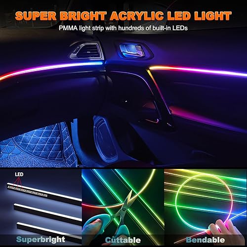 Miniatura 3 de Jushope Tira de luces LED para interiores de automóvil, luces LED acrílicas para automóvil con persecución dinámica de Dreamcolor, kits de