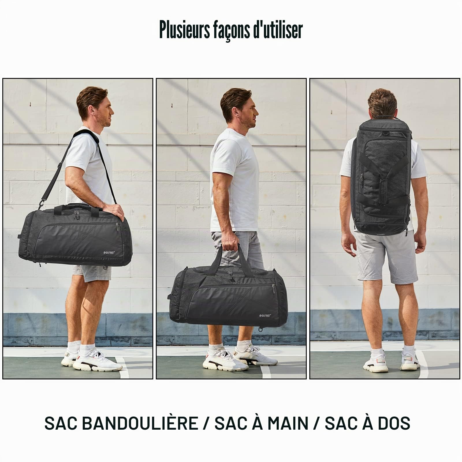 G4Free 45L/60L Sac de Sport et de Voyage pour Hommes et Femmes/avec Compartiment à Chaussures et Compartiment Humide pour l'École, Le Sport, la Remise en Forme et Les Voyages
