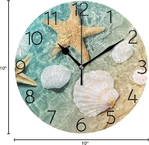 Miniatura 2 de Reloj de pared con diseño de concha marina de playa, de 10 pulgadas, con temática oceánica, funciona con pilas, sin tictac, reloj de madera vintage