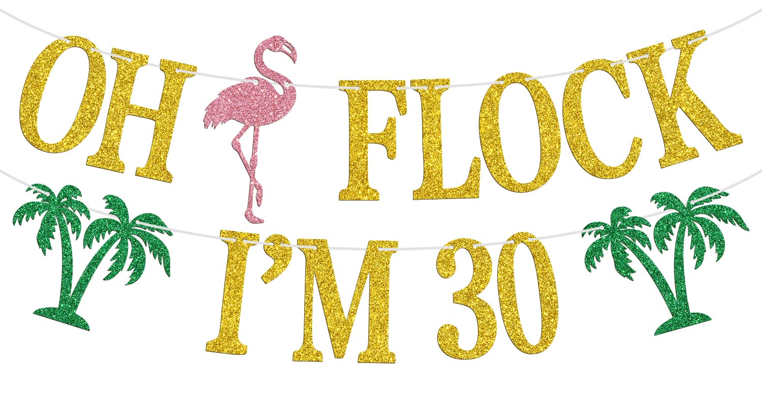 Oh Flock I'm 30 Banner, Glitter Happy 30th Birthday Anniversary Party Decorations, Pineapple Party Decor, Hawaiian Luau Tropical Aloha 30 Theme Party Photo Props
