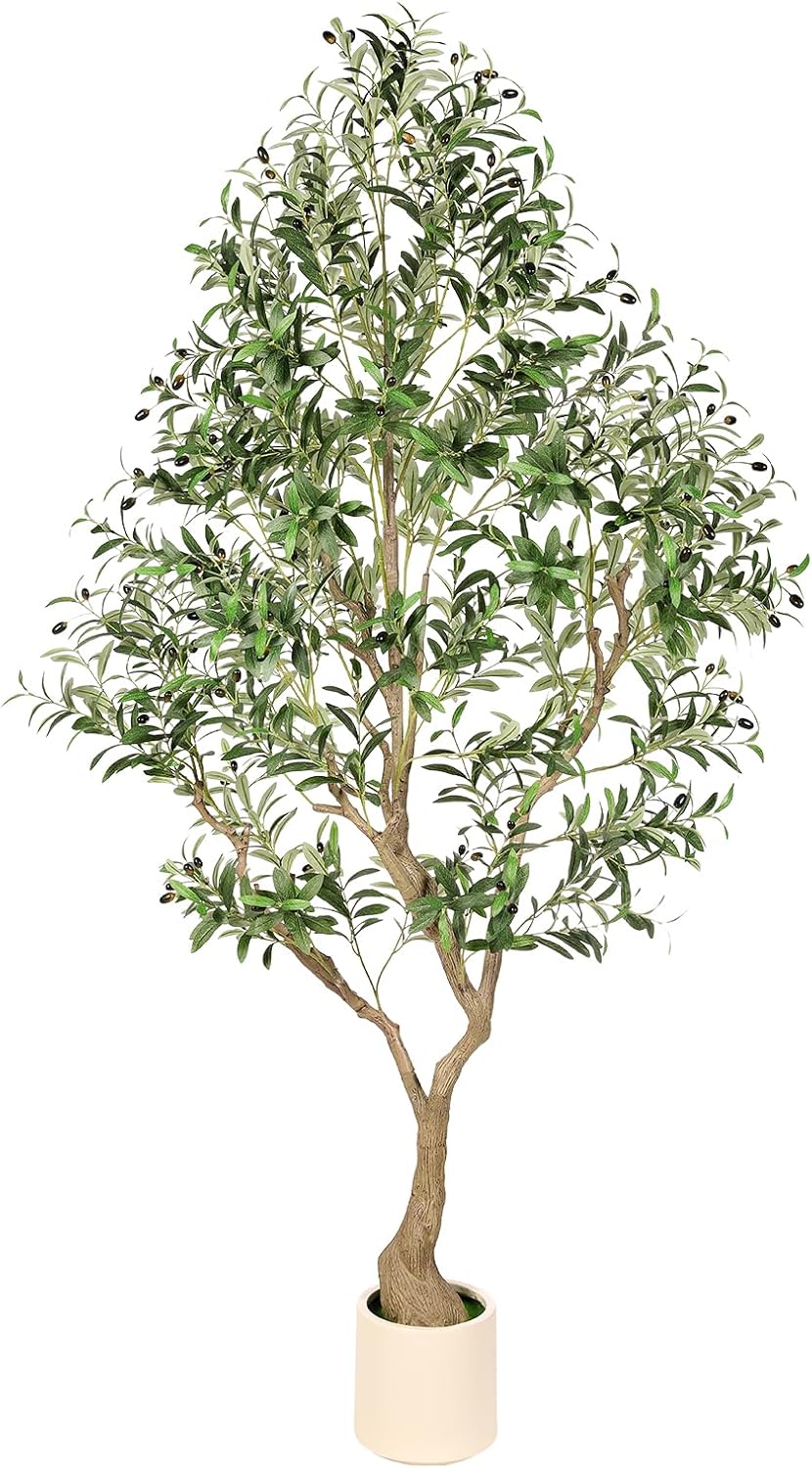 Olive Trees Artificial Indoor 7ft - Large Faux Olive Tree with Planter, Tall Fake Olive Tree with Lifelike Branches & Fruits, Artificial Plant in Pot for Home Office Living Room Decor