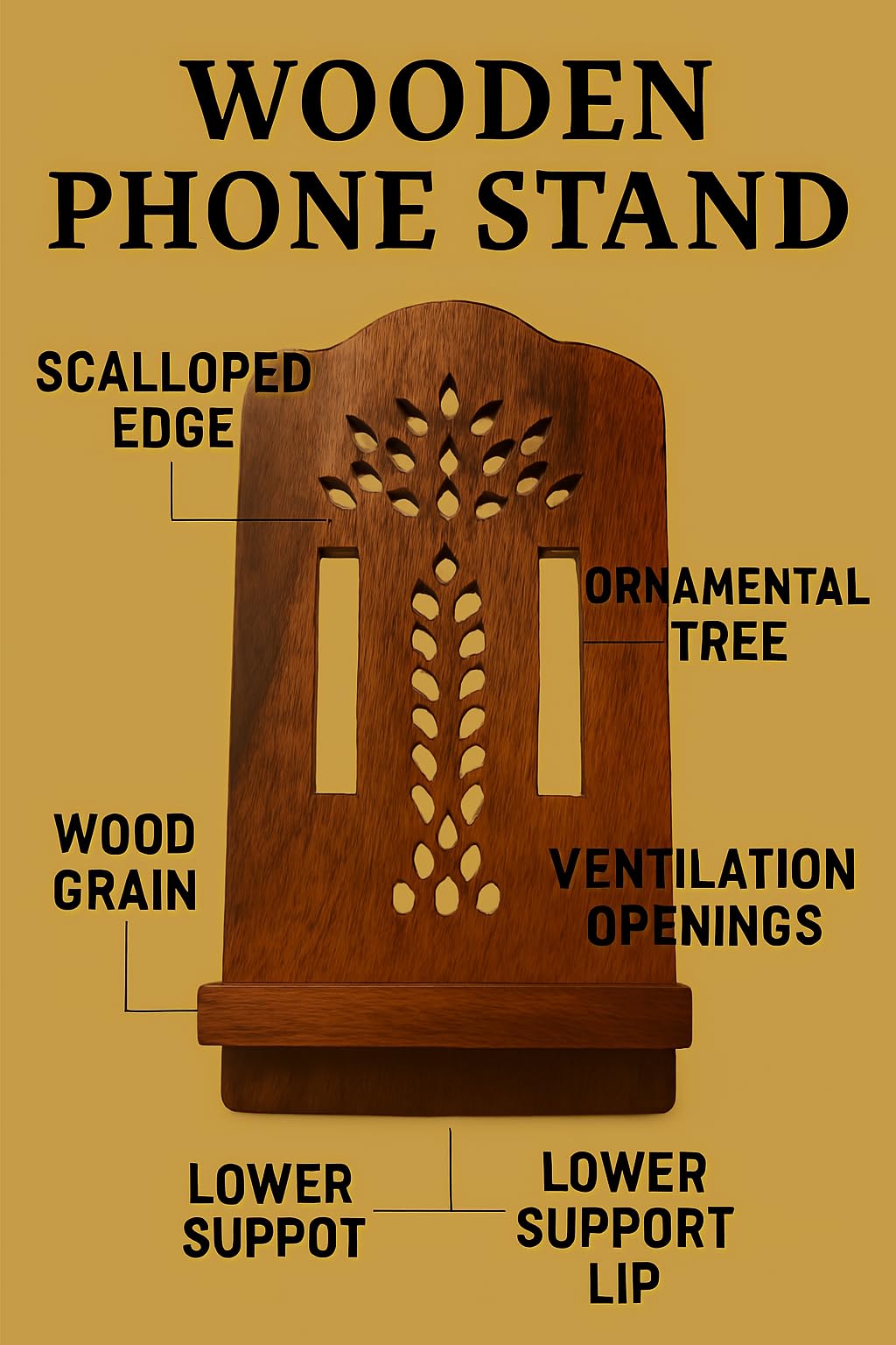 Mobile Stand Mobile Holder Sheesham Wood Mobile Landscape and Portrait All Phone Arts Wooden Mobile Stand, Smartphone Desk Holder for Office and Home (Brown, Sheesham Wood with Natural Finish) - Image 2 thumbnail