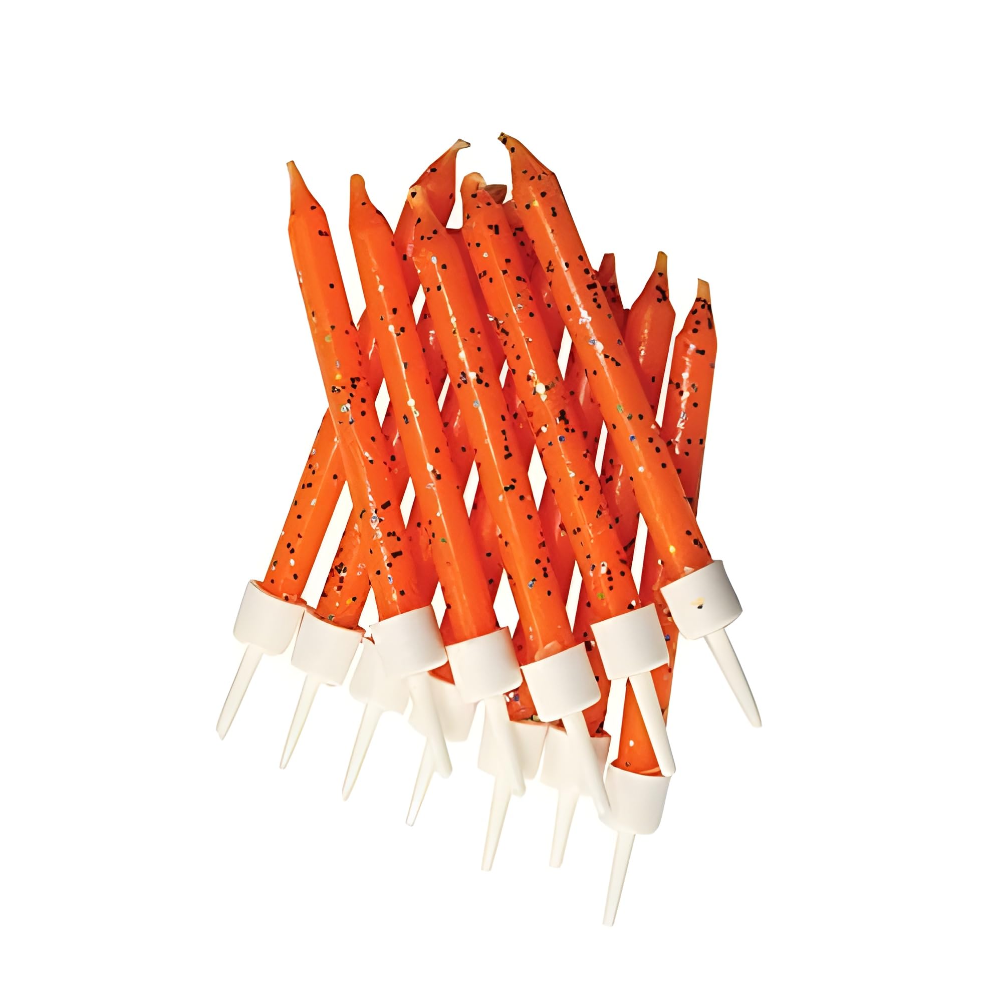 Anniversary House Orange Glitter Birthday Candles Set of 12 - with Holders 7.5cm - Premium Cake Toppers for Birthday Decorations, Anniversary & Celebration - Elegant Birthday Candle Pack