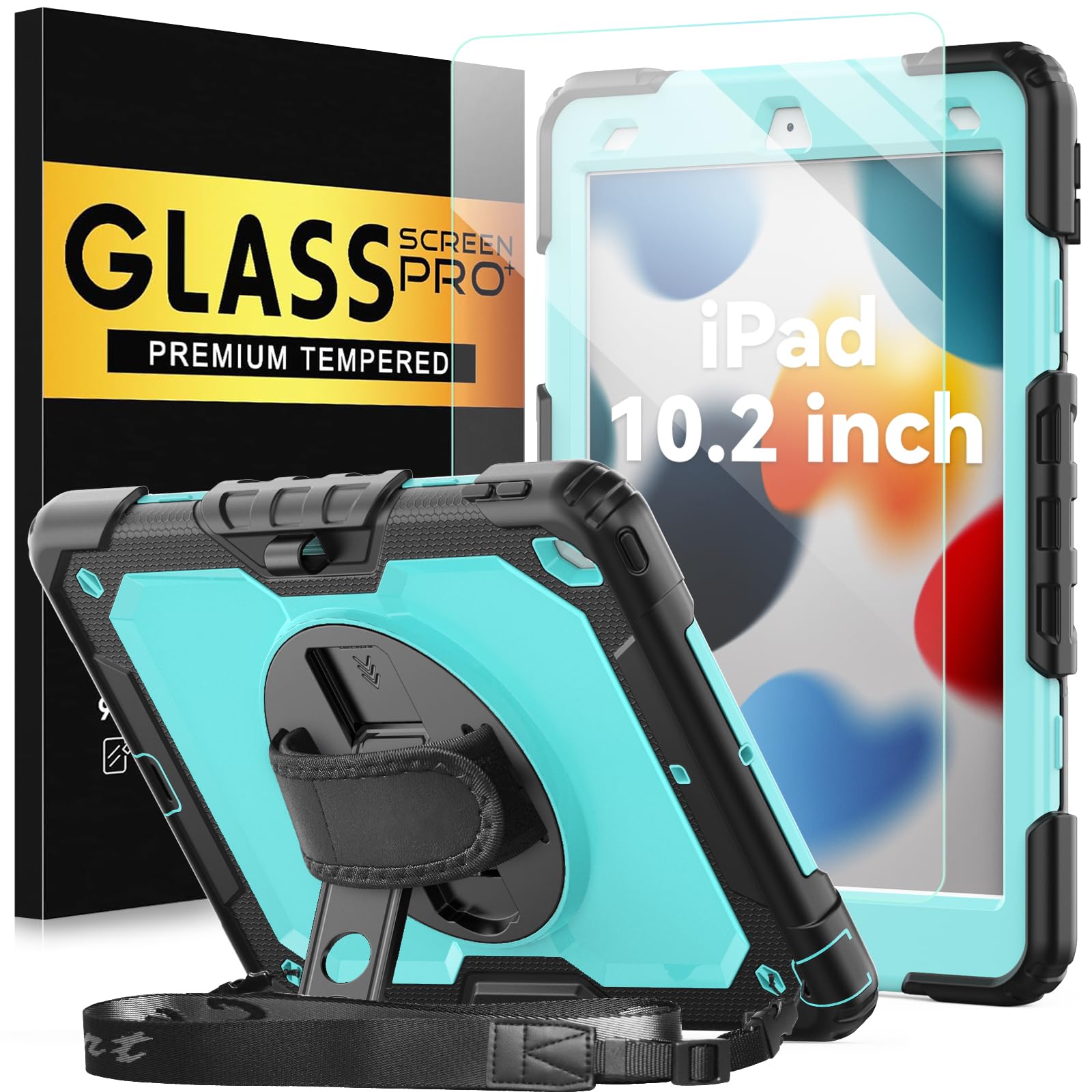 BLOSOMEET Case for iPad 9th/8th/7th Generation 2021/2020/2019 10.2 Inch with Tempered Glass Screen Protector & Pencil Holder,Protective Kids iPad 10.2 Case Cover w/Stand Hand Shoulder Strap,Black — Amazon image 21