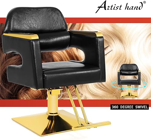 Miniatura 10 de Artist hand Silla de salón para estilista, silla de peinado dorada, bomba hidráulica resistente, giro de 360, diseño moderno, sillas de pelo para