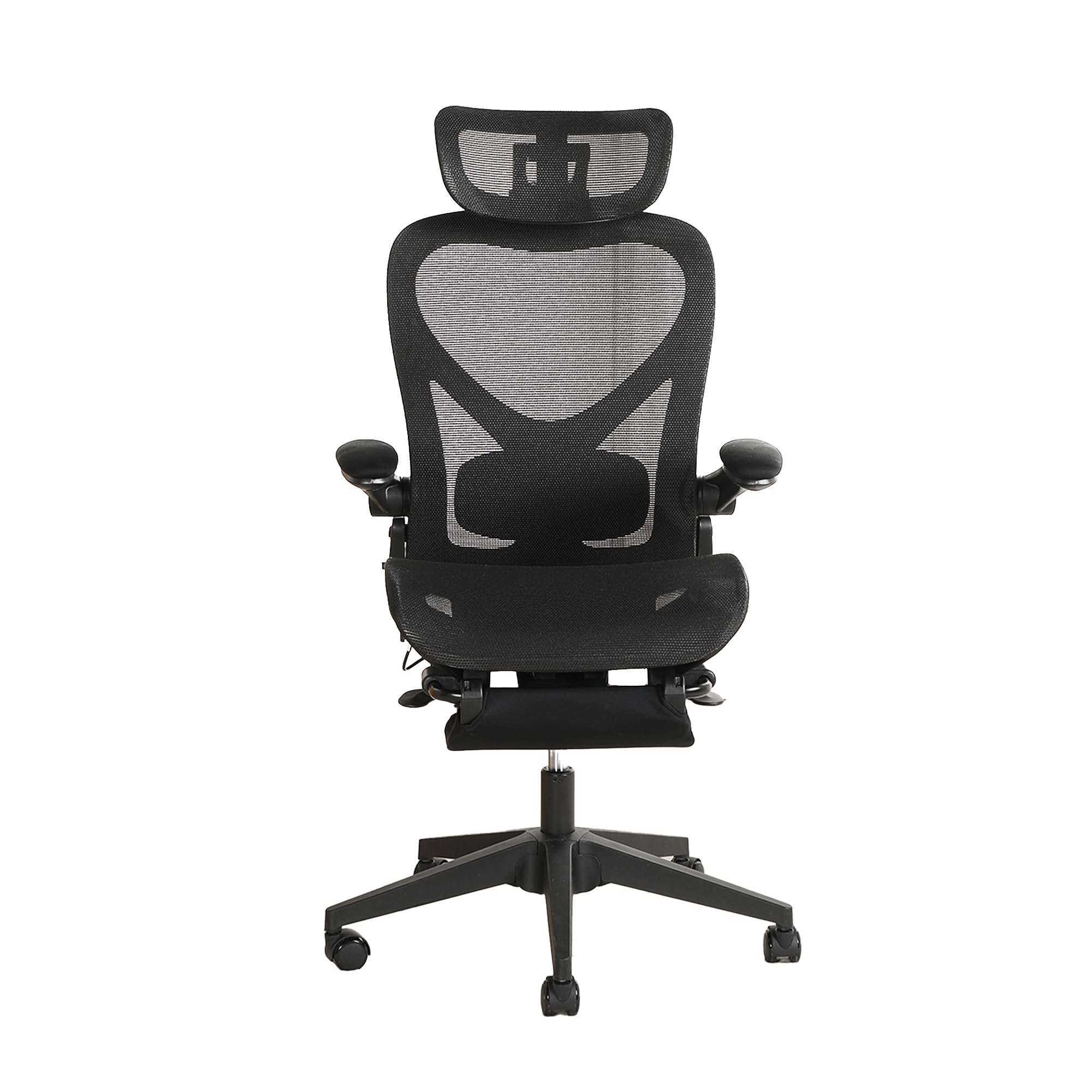 MURUL Silla de oficina ergonómica plegable negra con soporte lumbar, respaldo de malla y cojín de asiento, reposabrazos plegables, reposacabezas 3D, reposapiés, altura ajustable