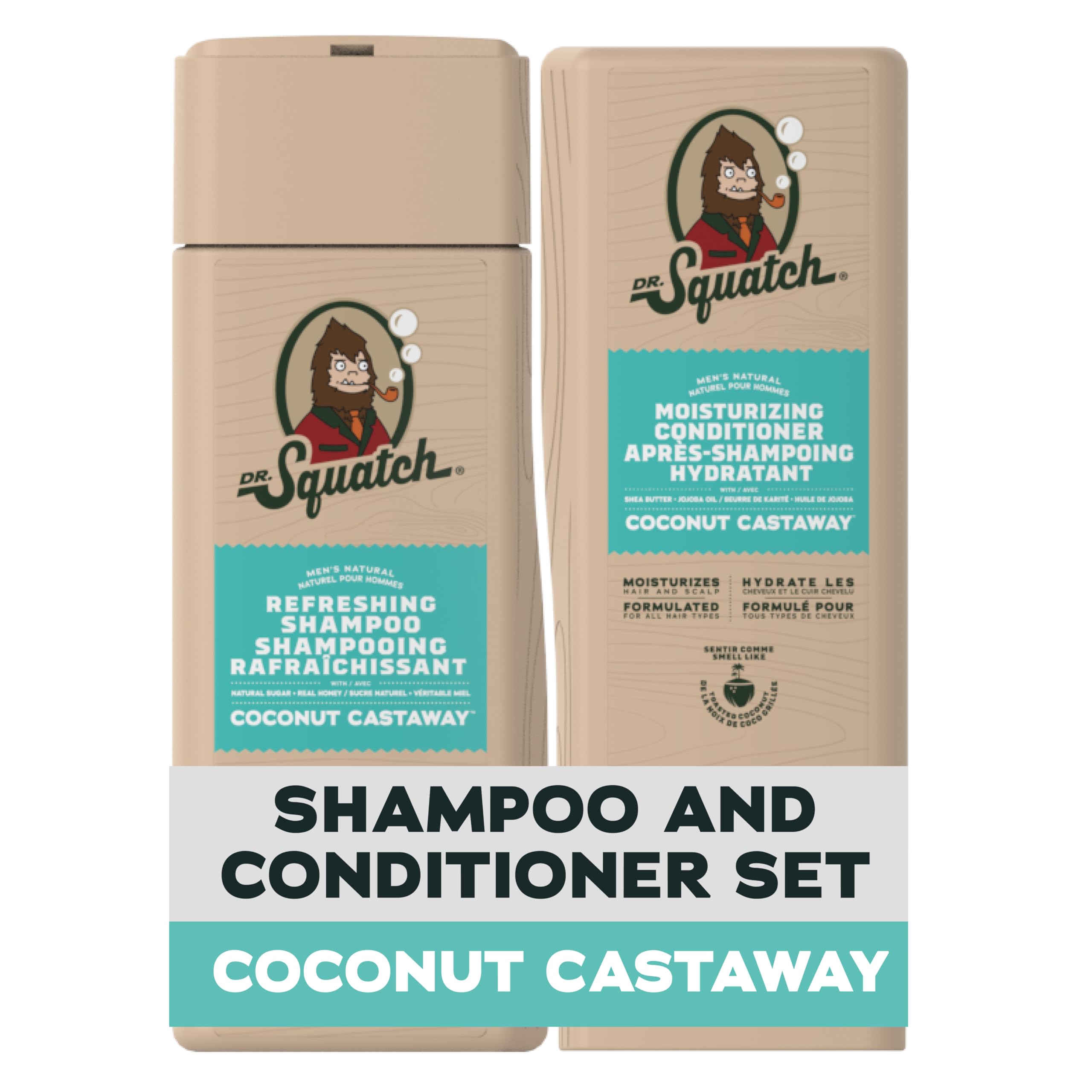 Dr. Squatch Natural Zestaw Szamponu i Odżywki dla Mężczyzn – Zdrowe, Pełne Włosy – Naturalny Szampon i Odżywka Coconut Castaway dla Mężczyzn (325 ml, 2 sztuki)
