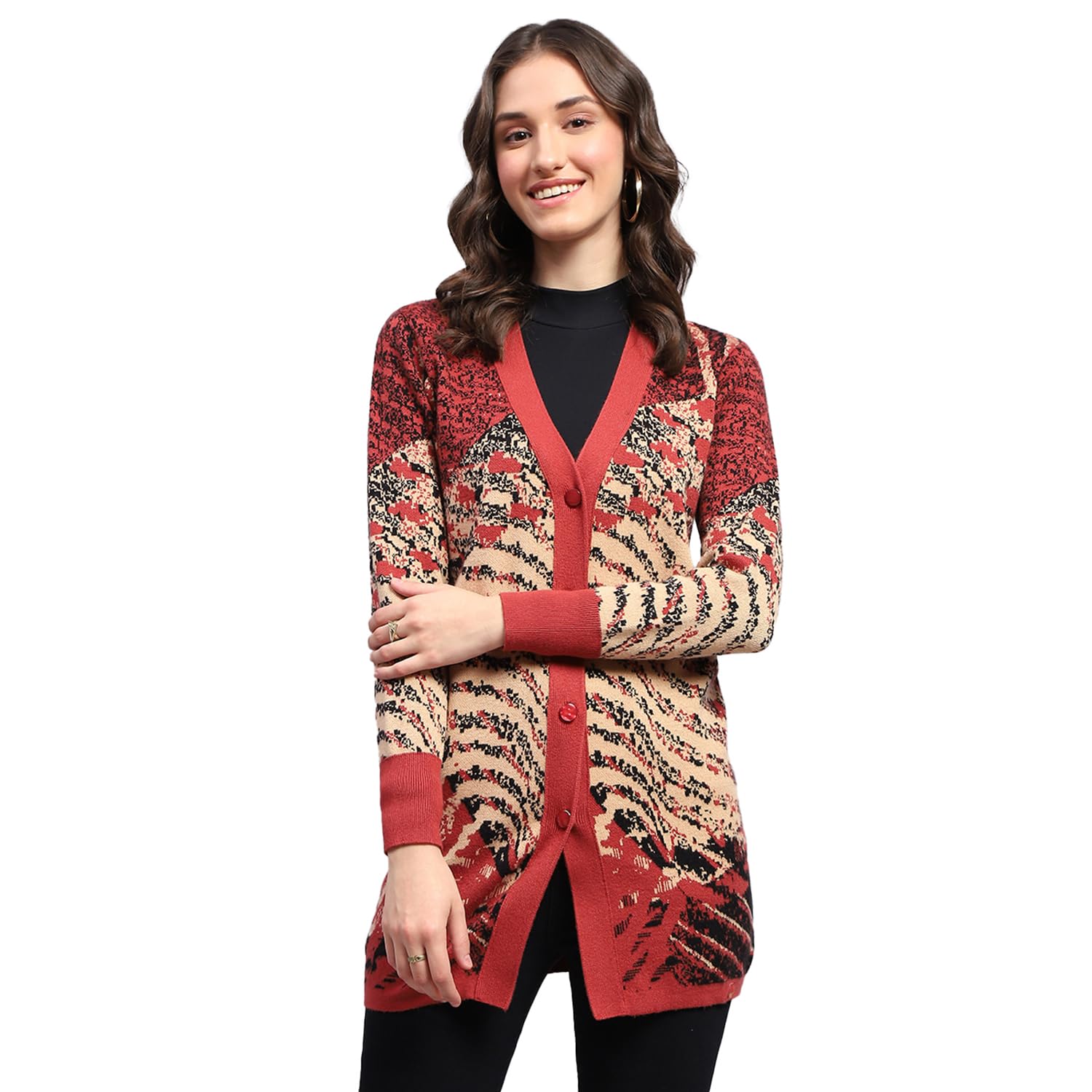 monte carlo Womens Self Design V Neck Full Sleeve Cardigan (1243641VN)-picture-20