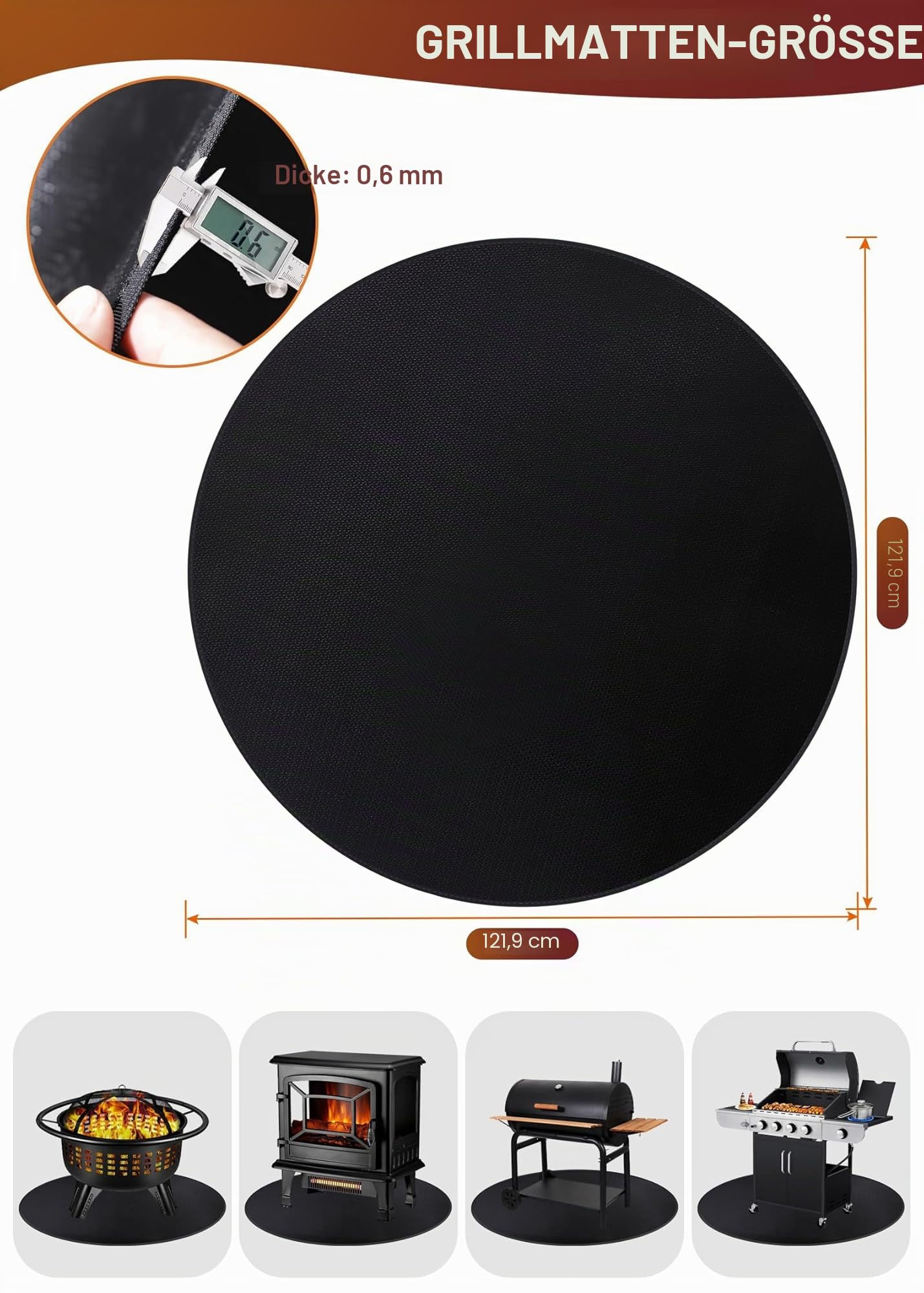 (122cm/48) Große Wiederverwendbare Feuergrubenmatte für Decking/Feuerfeste Matte/Ember Schutz/Patio und Runde Schutzmatte