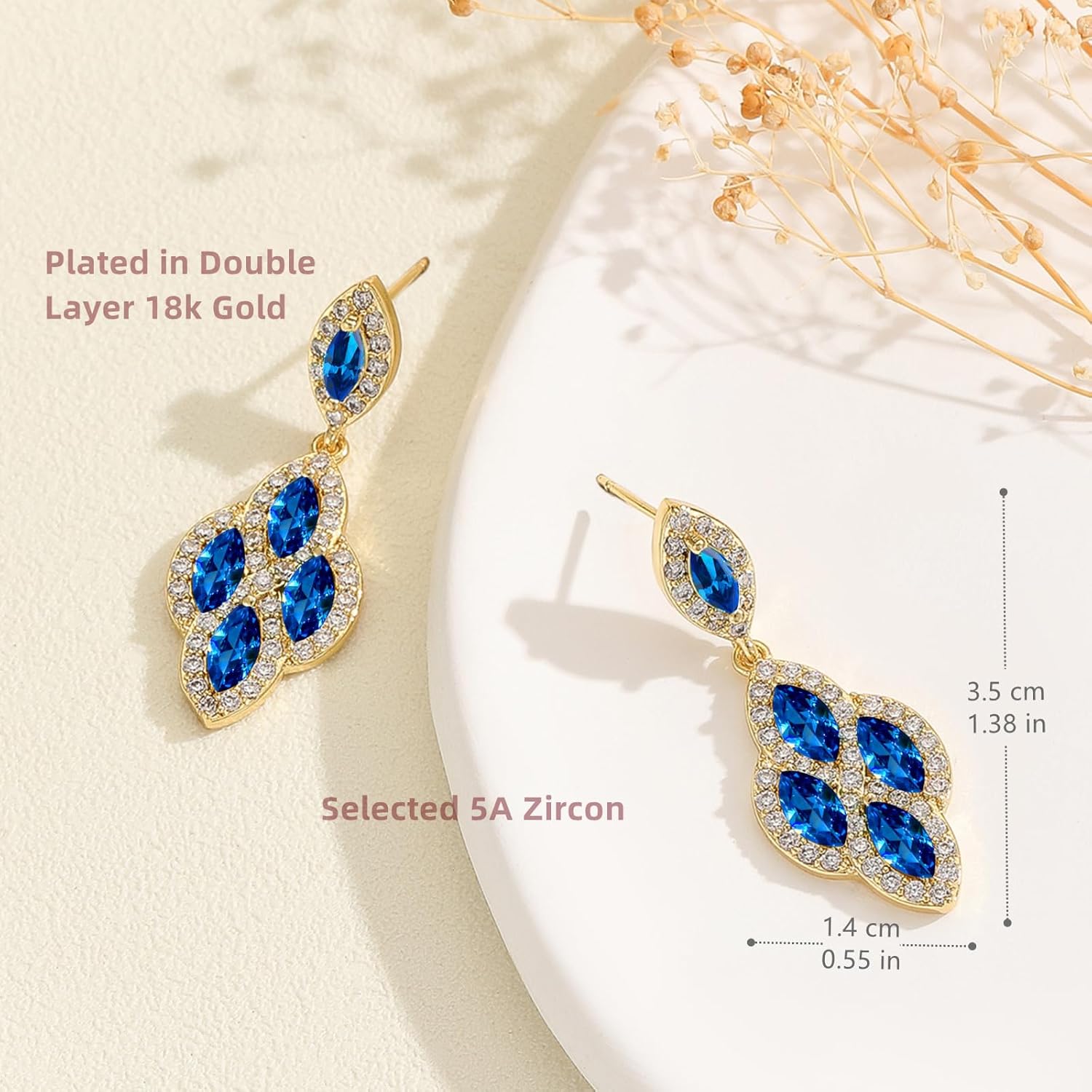 VONSSY Drop Dangle Zircon Earrings Boho Chandelier Rhinestone Crystal Gemstone Platinum Gold Plated Silver Post Jewelry Gift for Woman Girlfriend Mom Wife - Image 3