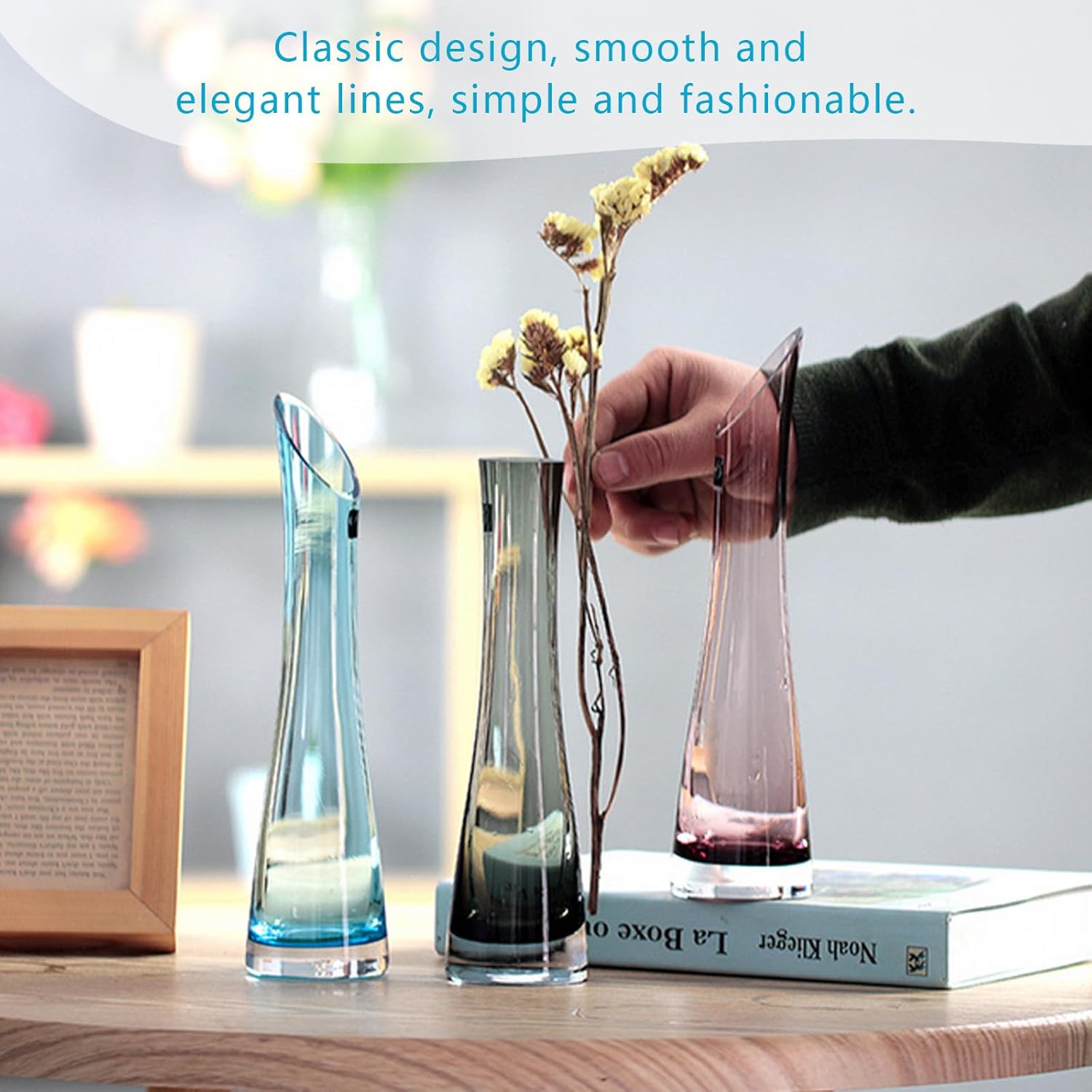 Hand-Made Blown Art Bud Glass Flower Vase Oblique Mouth Single Bud Vase Heavy Base Single Stem Flower Drop Vase for Flower and Office Bud Home Wedding Decor (Blue-23cm) - Image 5