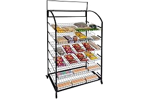 Bakery Display Rack with Wheels-6 Shelves Potato Chip Display Rack, Snack Rack Display