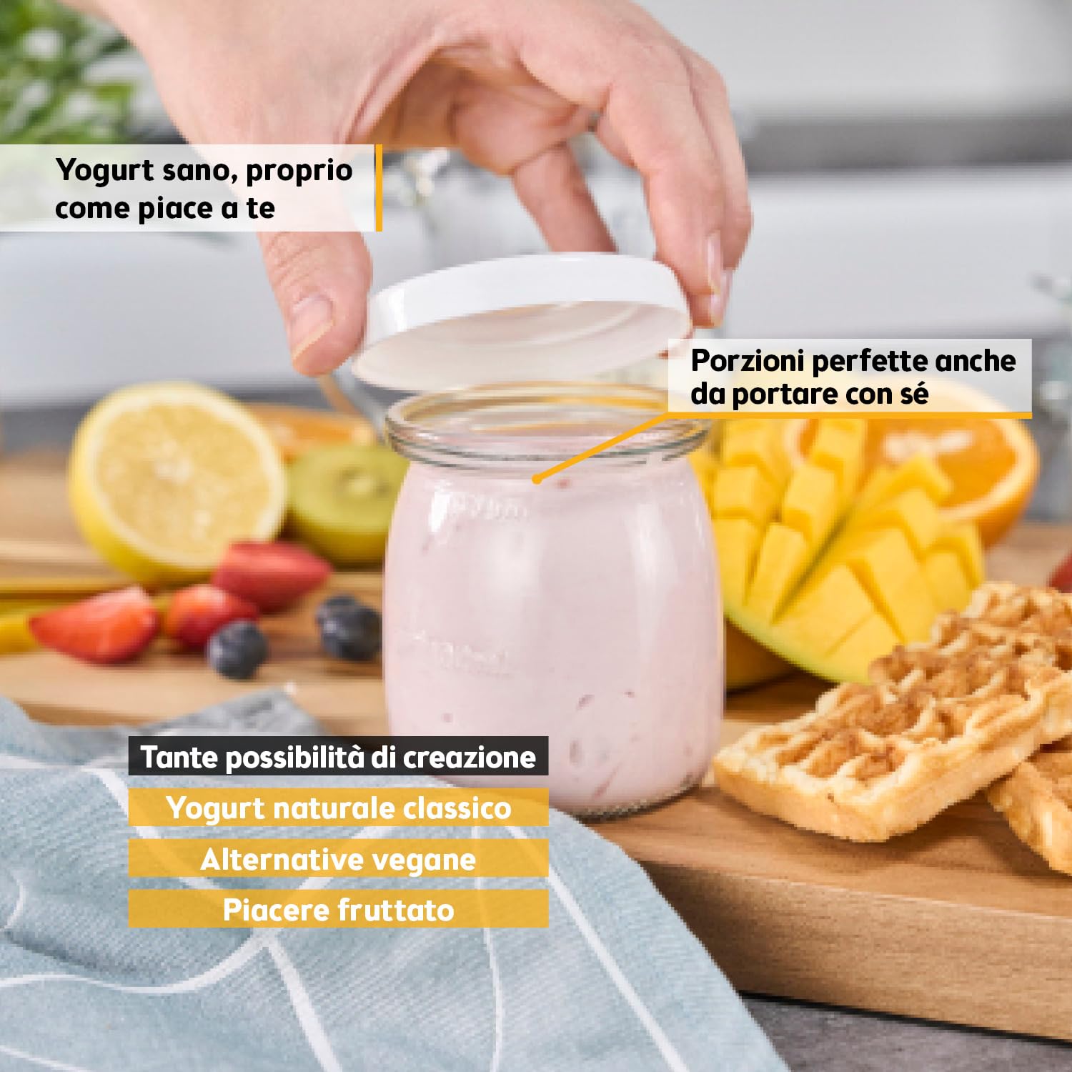 TZS First Austria Preparatore di Yogurt Elettrico - 8 vasetti in vetro da 180 ml (1,4 L) - Temperatura regolabile fino a 55 °C - Display LED - Spegnimento automatico - Timer 48 h - BPA-free