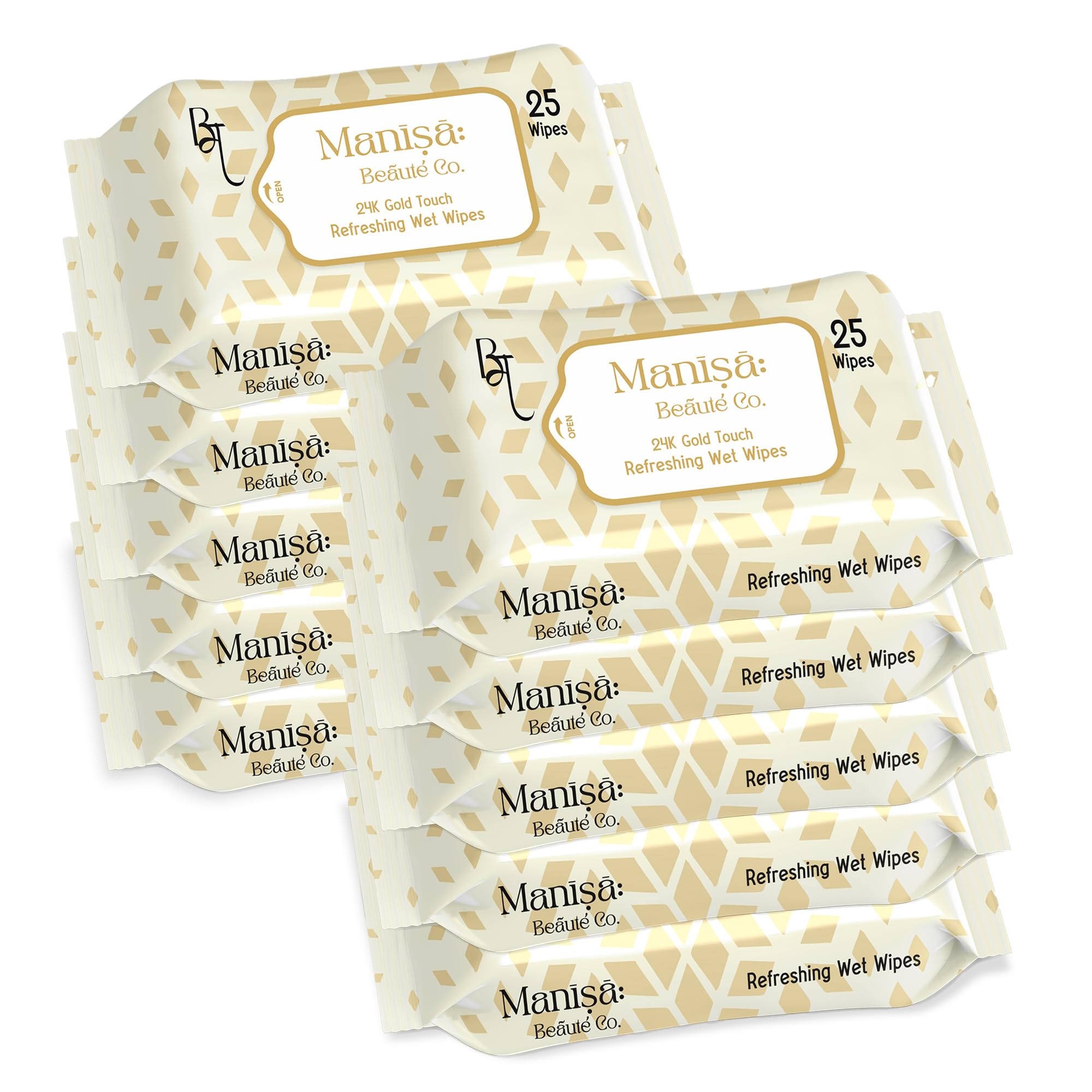 Manisa Beaute Co. 24K Gold Touch Refreshing Wipes | Alcohol-Free, Vegan Makeup Remover | Paraben-Free & Cruelty-Free Fac