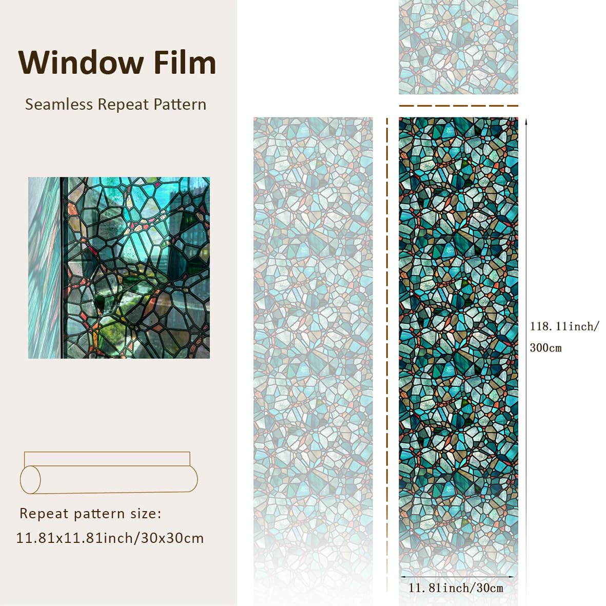 funlife Pellicola adesiva statica per finestre, alta trasparenza, pellicola autoadesiva per finestre, vetro, pellicola protettiva bifacciale, 30 x 300 cm, ciottoli blu