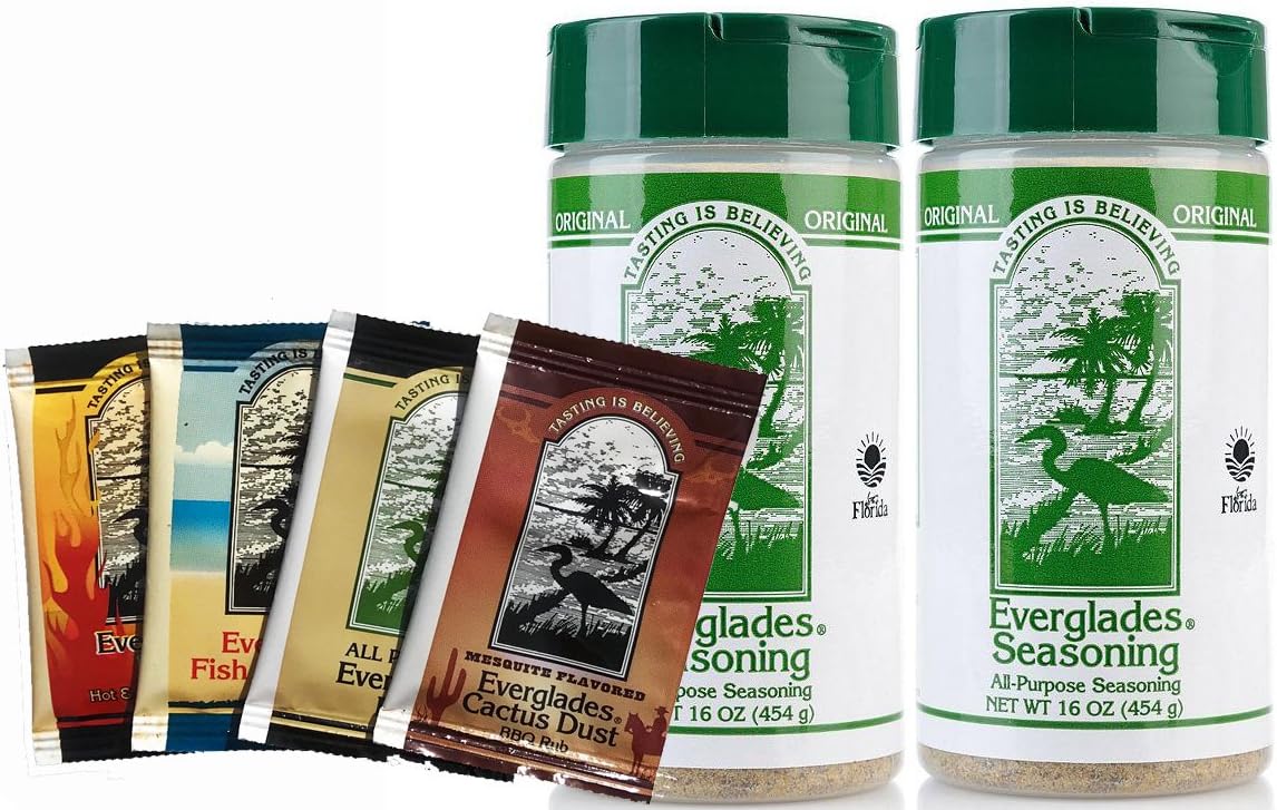 Everglades Seasoning, 16 oz, Pack of 2 with Samples Cactus Dust Fish Chicken Heat Seasonings