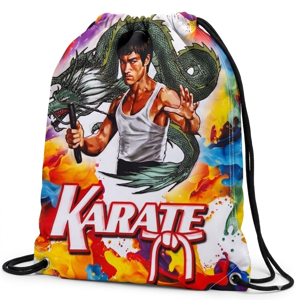 Drawstring Bag Karate Print Polyester Gym Sack Backpack - 1pc-image-42