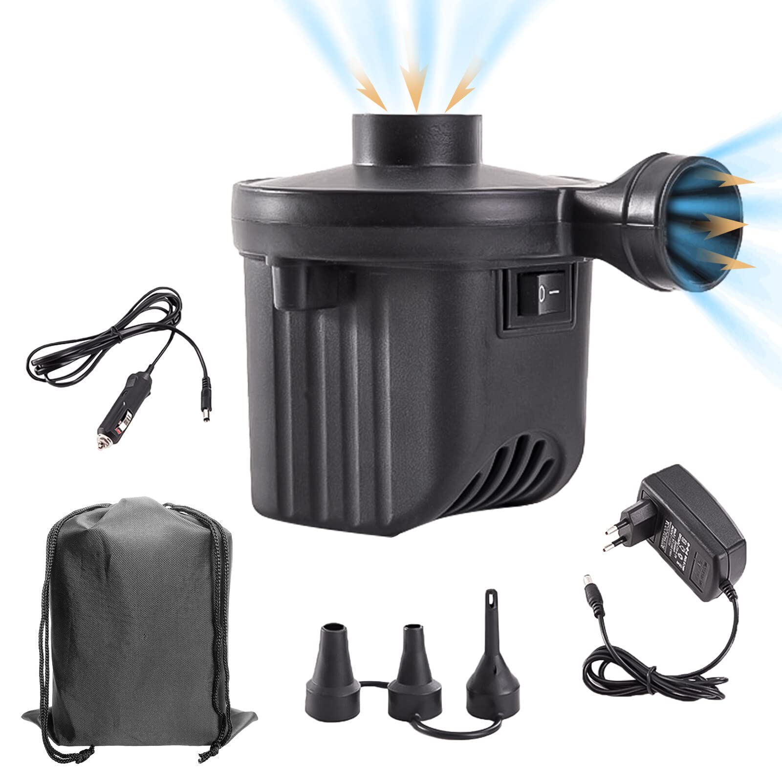 Electric Air Pump - Air Pump for Inflatables with 3 Nozzles Inflator, Storage Bag, Electric Balloon Pump for Rapid Inflation Deflation, Electric Pump for Air Bed Mattress Swimming Ring Inflatable Sofa