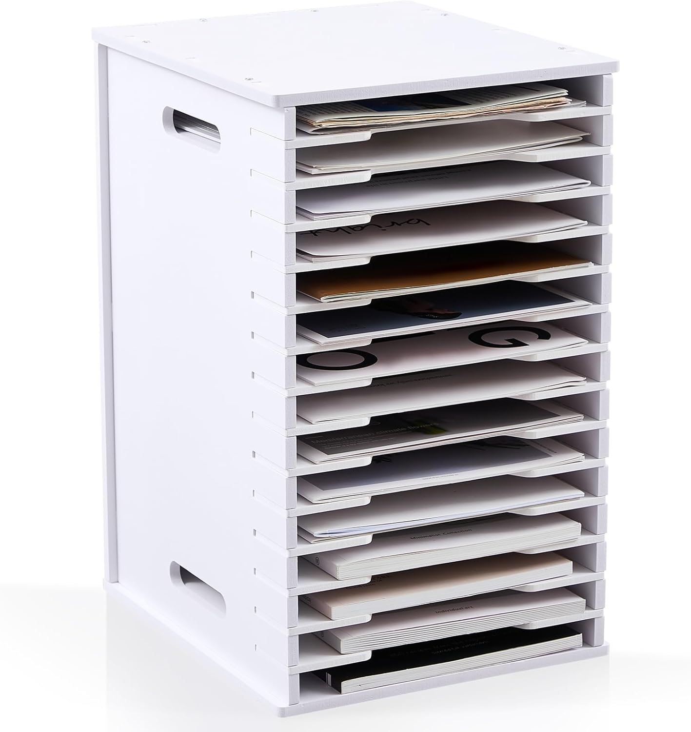 Juexica 15 Tier 8.5" x 11" Scrapbook Paper Organizer, White Cardstock File Organizer with Adjustable Shelves, Stackable Paper Trays, Desktop Storage Rack Document Holder for Desk Home Office