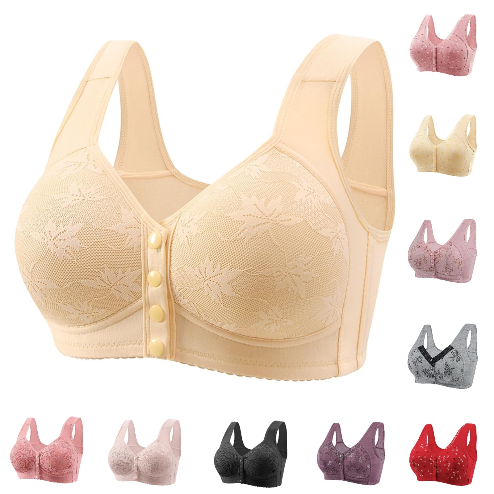 Daisy Bras for Older Women Comfy Convenient Front Closure Bras Full Support No Underwire Bras 5X-Large Beige-3