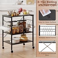 Vista 7 de Giantex Kitchen Bakers Rack - Carrito de 3 niveles para microondas con ruedas, carrito de barra industrial con 10 ganchos, marco de metal, estantes