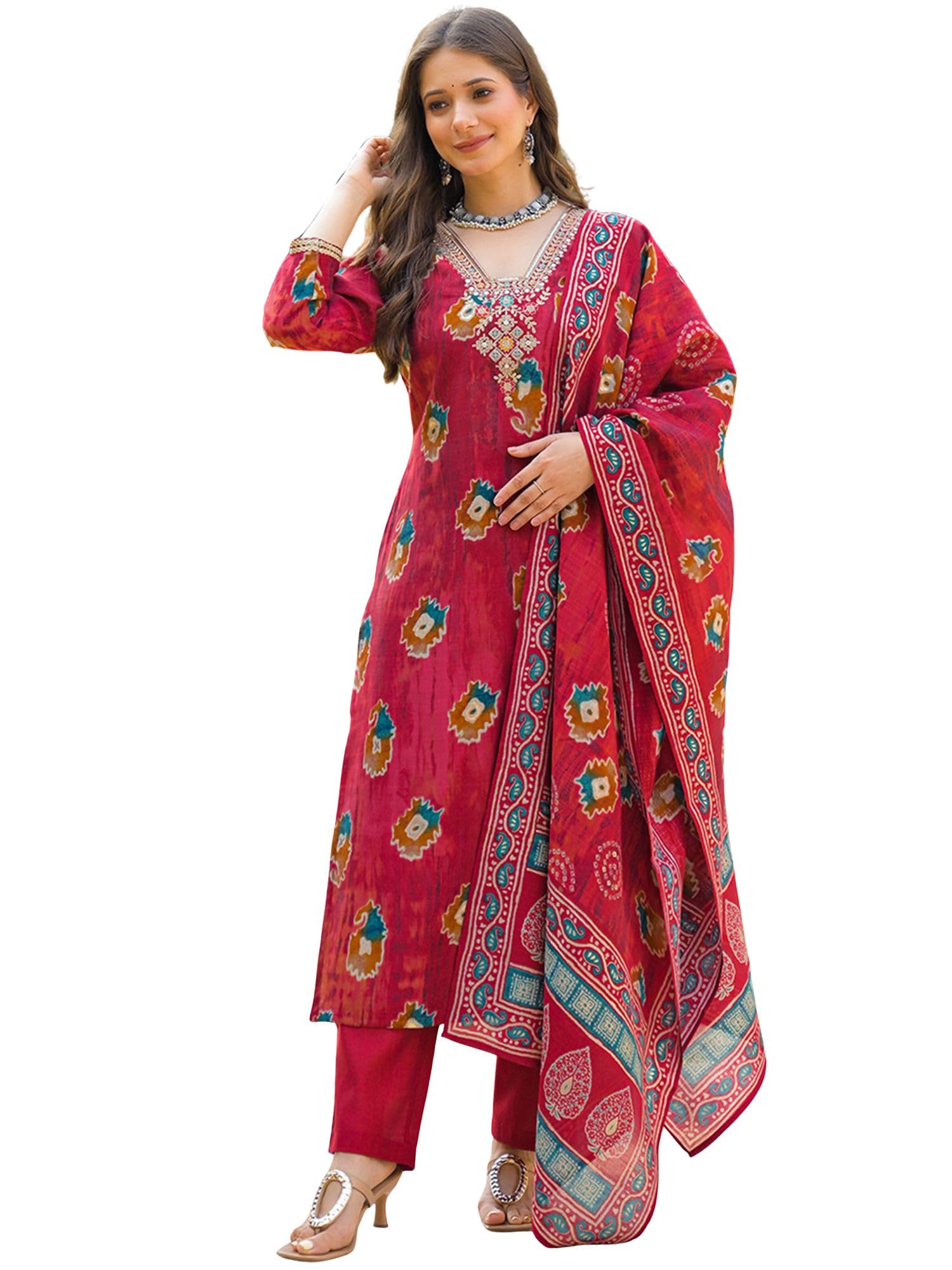 Women Kurta Trousers With Dupatta Set-image-29