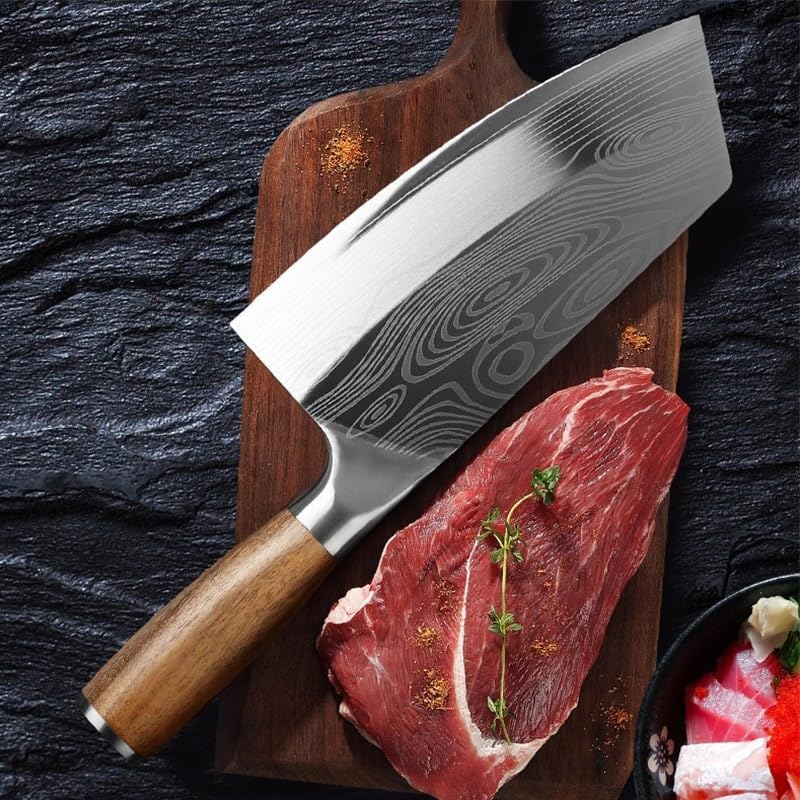 Meat Cleaver,Cleaver Knife Kitchen knife stainless steel meat cleaver chef knife sharp slicer Chinese butcher knife wooden handle, LAMAJIGA5844