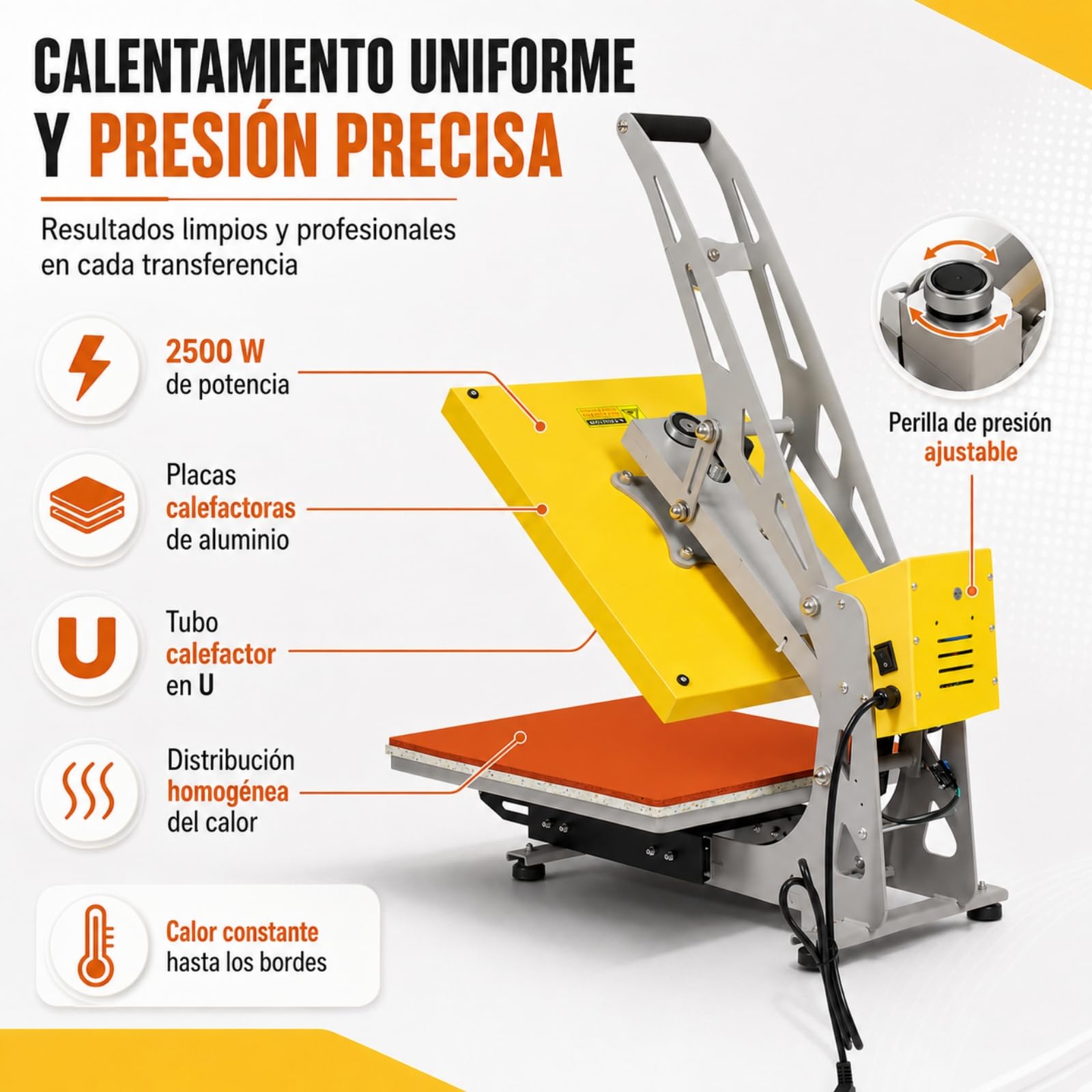 Pressa a Caldo Magnetica 40 x 50 cm 2500 W Semiautomatica LCD | Controllo 0-250 °C e 0-999 s, pressione regolabile, piano estraibile, per T-shirt e tessuti