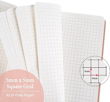 Journal Notebook - A5 Note Book Hardcover Thick Notepad 320 Numbered Pages for Writing,100gsm Paper, Leather Hardcover, for Women Men Work Office School,14.5 x 21cm (Graph, Pink)