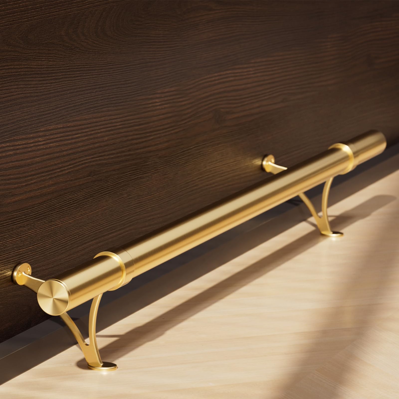 Foot Rail Kit 4FT, 2" O.D 304 Stainless Steel PVD Gold Brass Finish Complete Floor Standing Bar Foot Railing Kit, Heavy Duty Undercounter Bar Foot Railing for Pub, Home, Kitchen Island, Garage