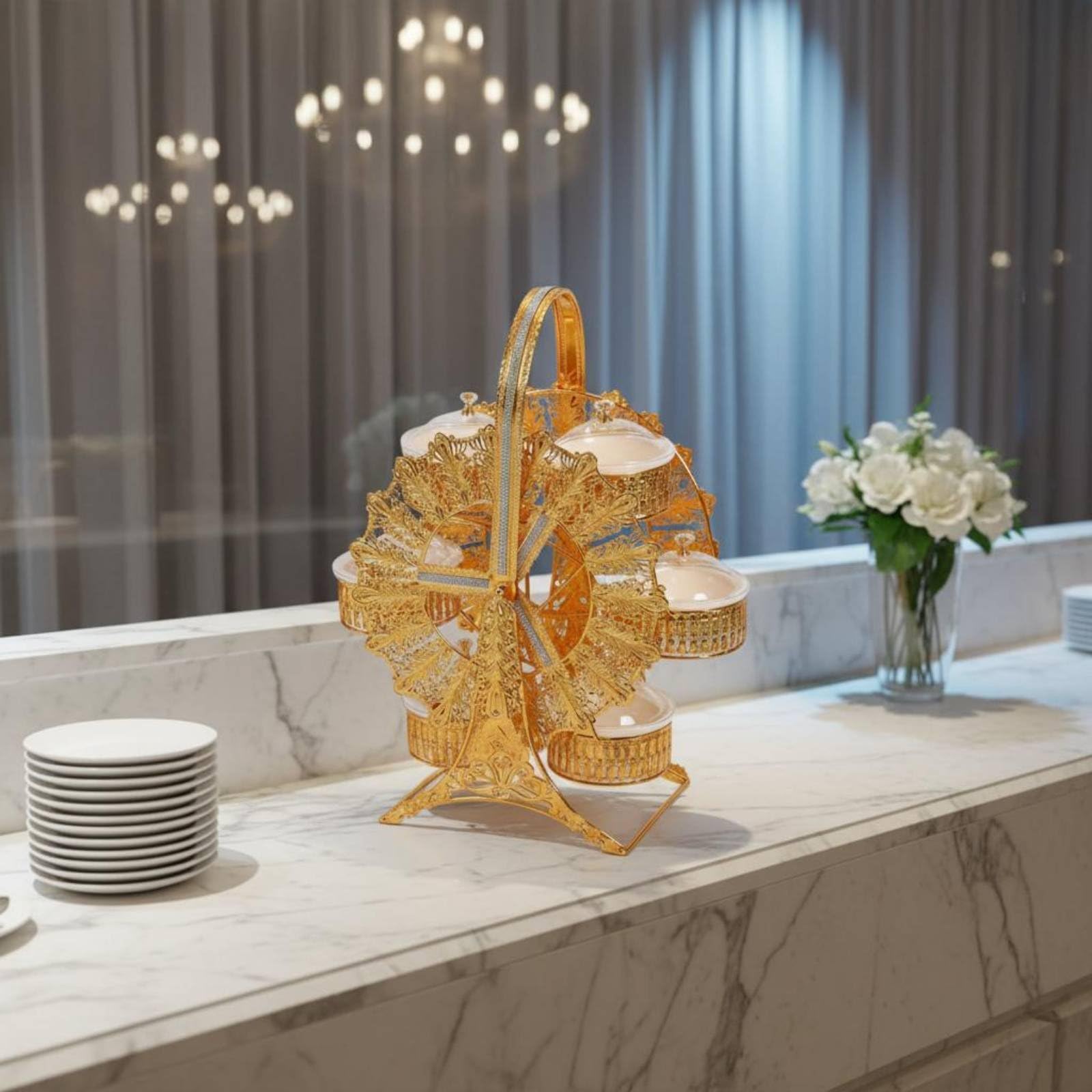 perfk Contenedor de Snacks de Acrílico Bandeja Giratoria Organizador Expositor Soporte con Tapa Grados para y Dulces Adecuado para Reuniones Familiares Hora del Té Fiestas en Casa Salón
