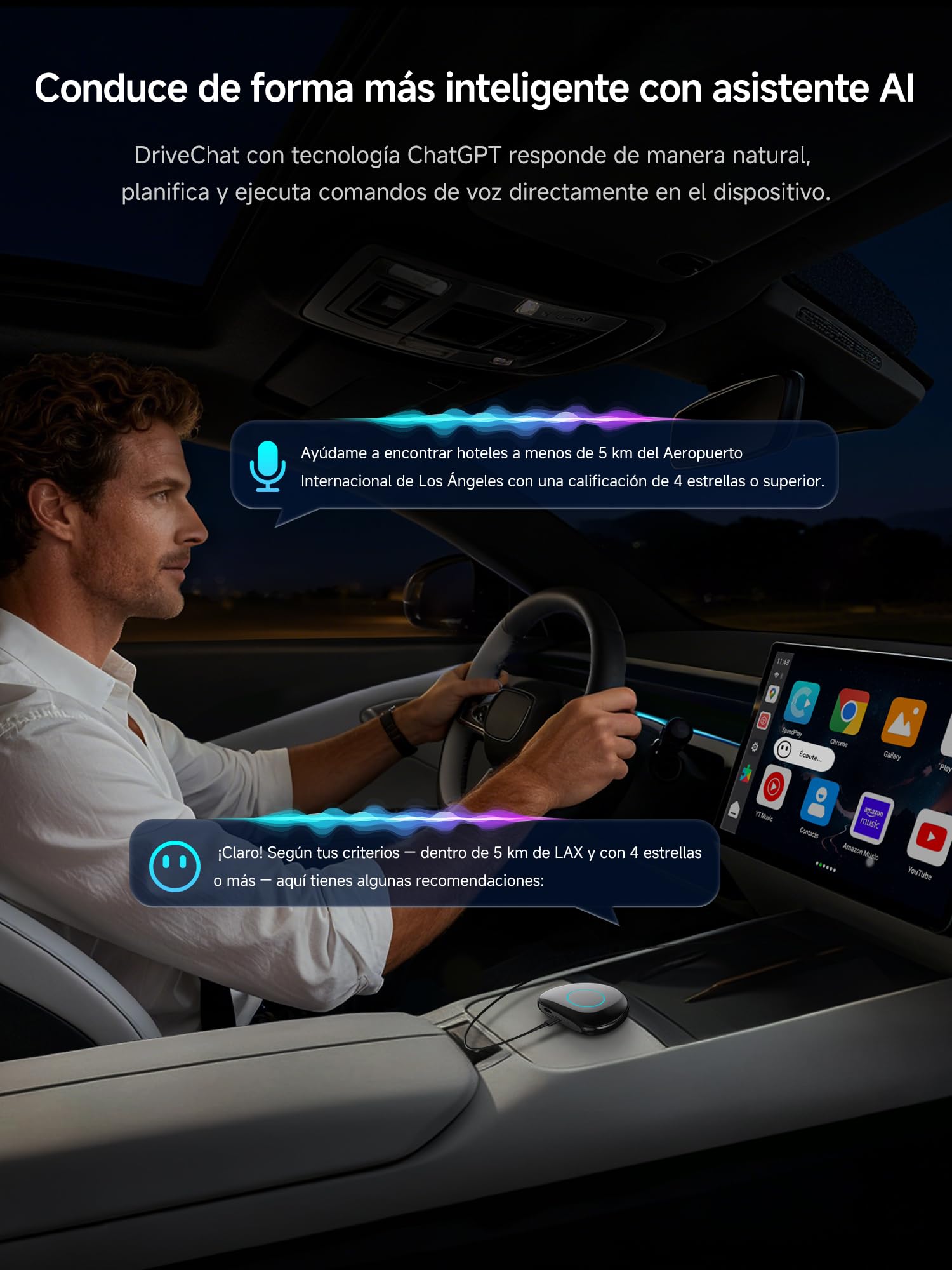 AI Box CarPlay Adaptador Android Auto Inalámbrico - Adaptador CarPlay Inalambrico con 4G, WLAN, BT Dual, USB, AI, GPS, MicroSD, OTA, Integrado 8 GB + 128 GB, CB6D, para Youtube/Netflix/Tarjeta TF